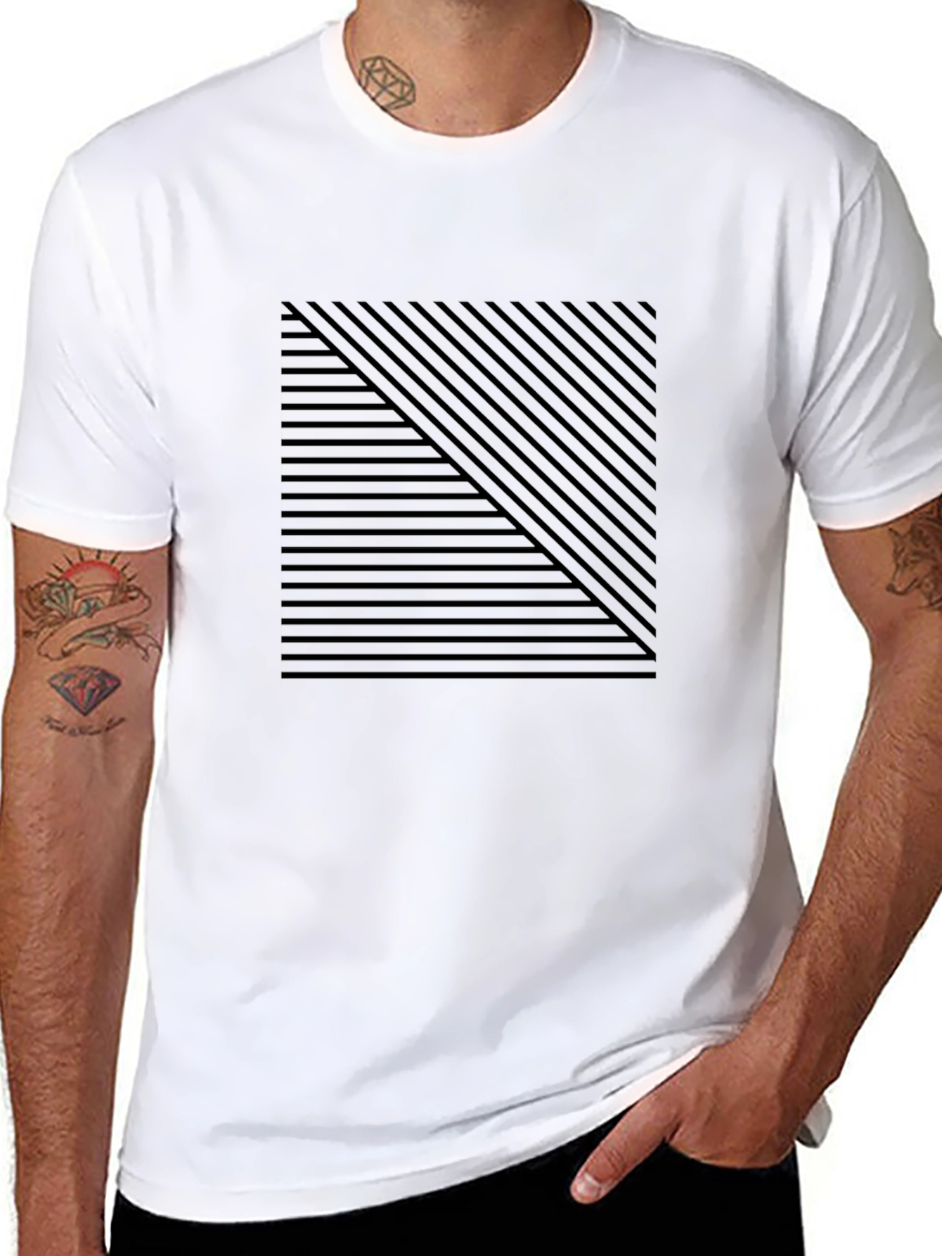 Modern Geometric Stripe Tee - Black