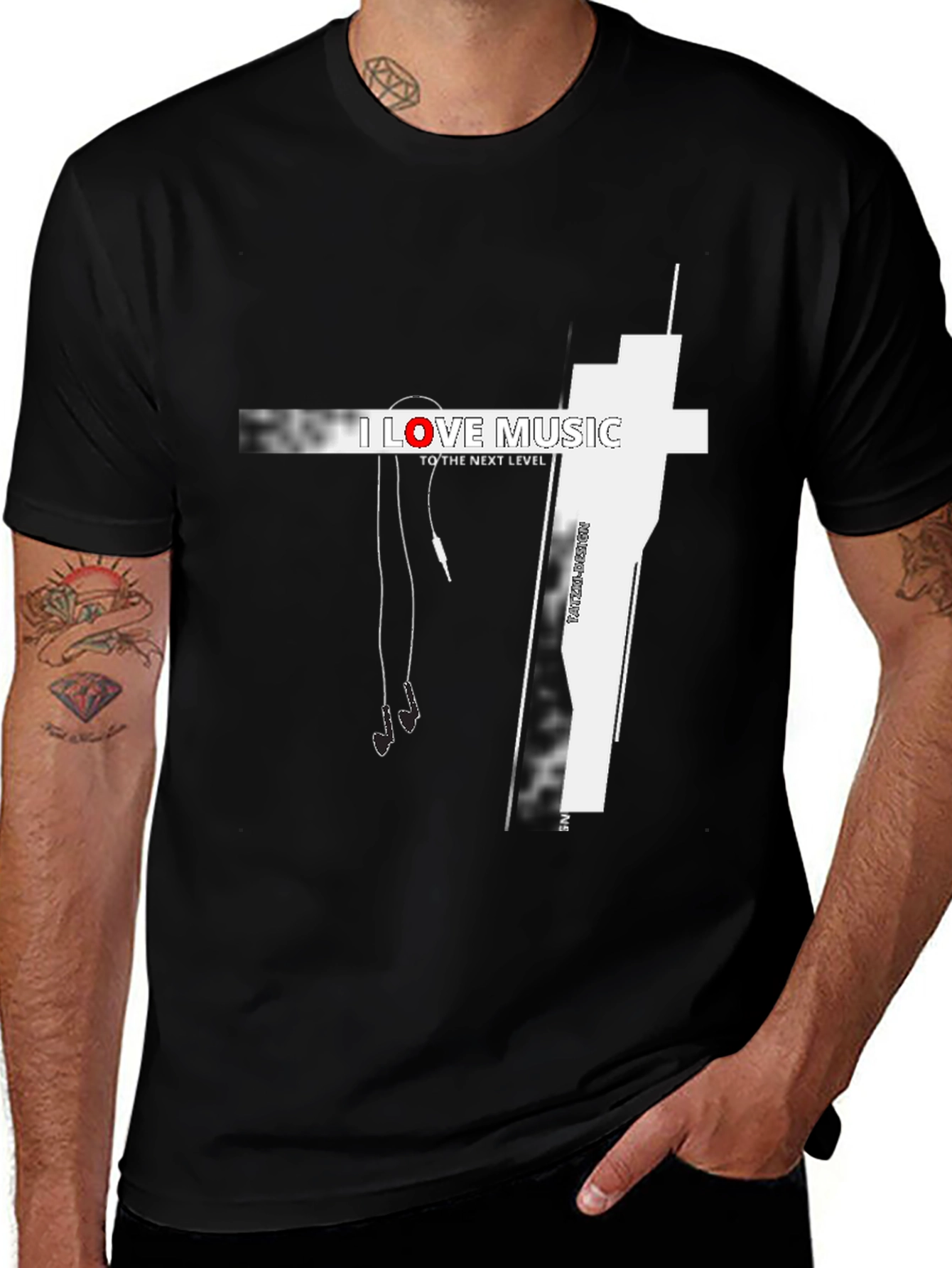 I Love Music Graphic Black T-Shirt