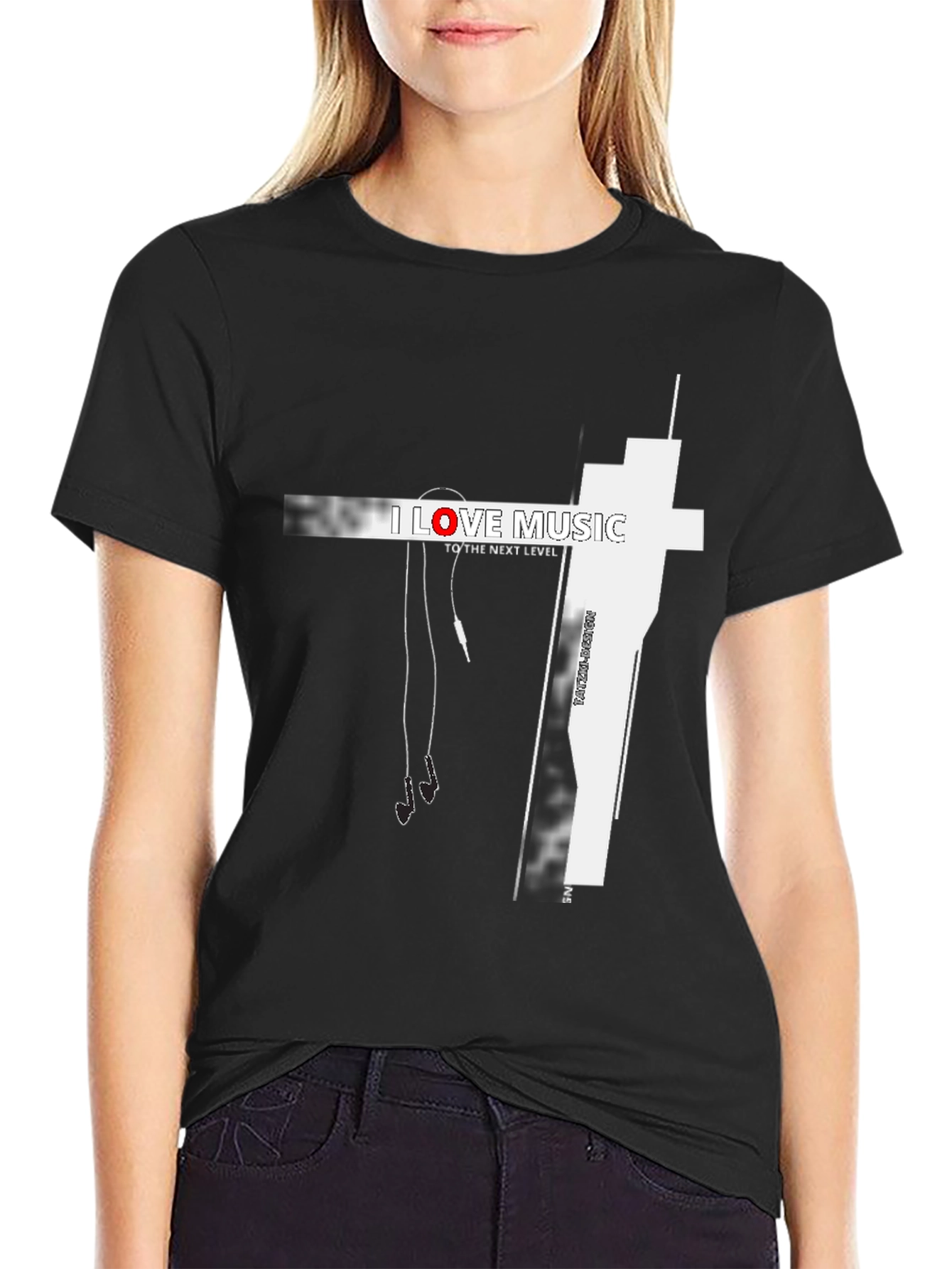 I Love Music Graphic Black T-Shirt