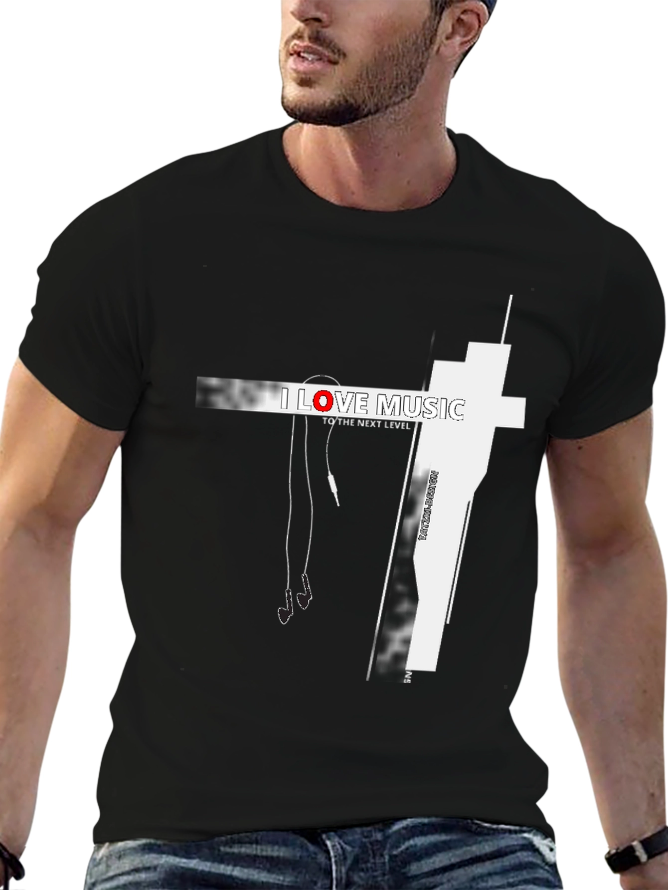 I Love Music Graphic Black T-Shirt