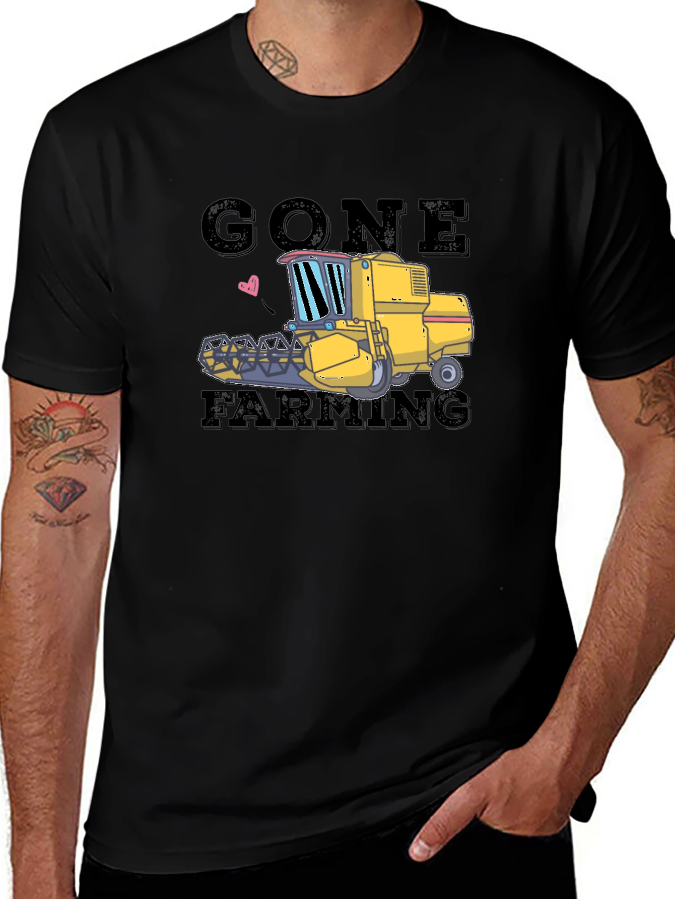 Gone Farming Tee: Tractor Graphic Black T-Shirt