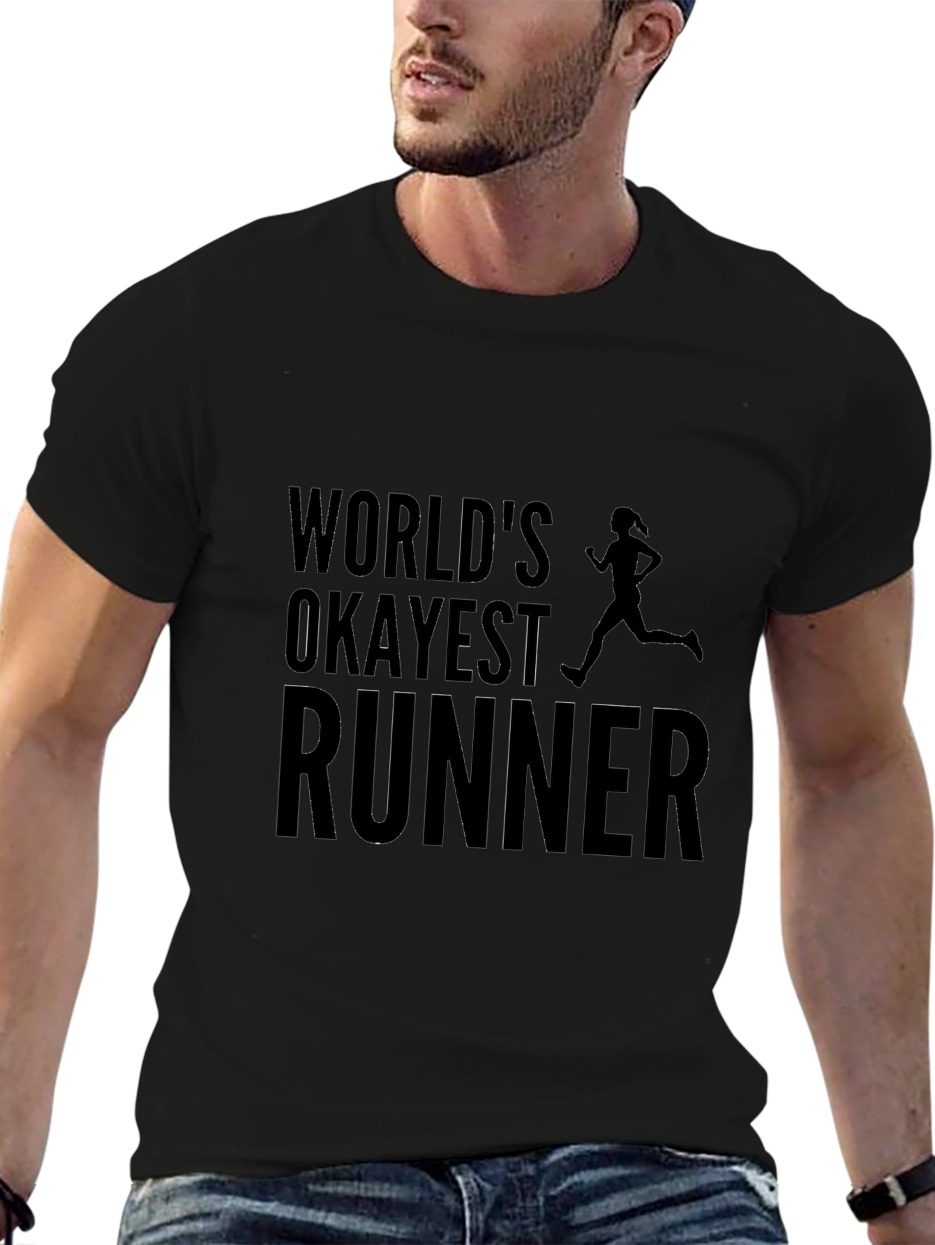 Worlds Okayest Runner Black Graphic T-Shirt