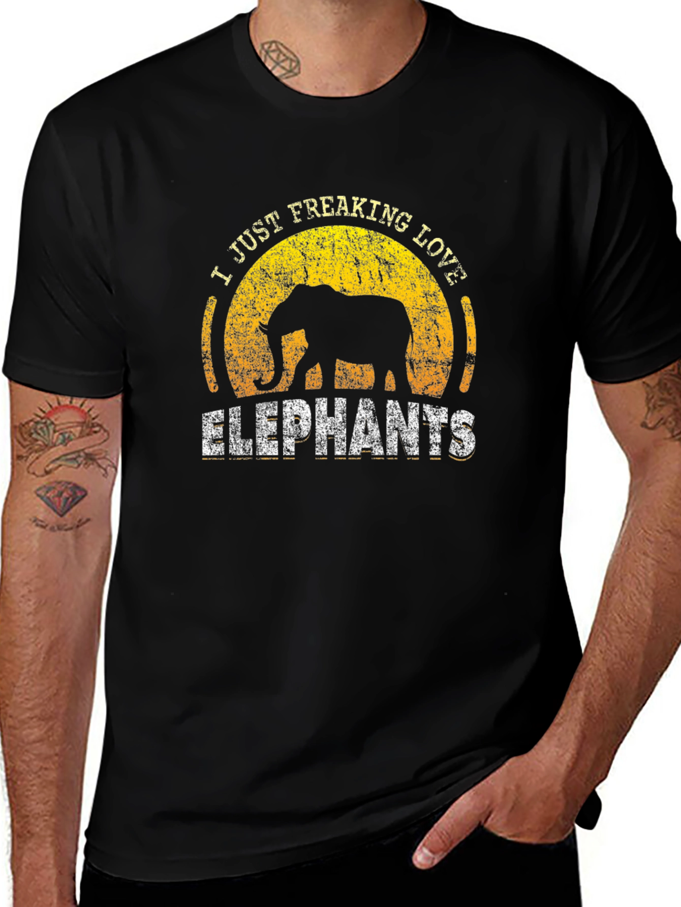 I Just Freaking Love Elephants Black Graphic Tee