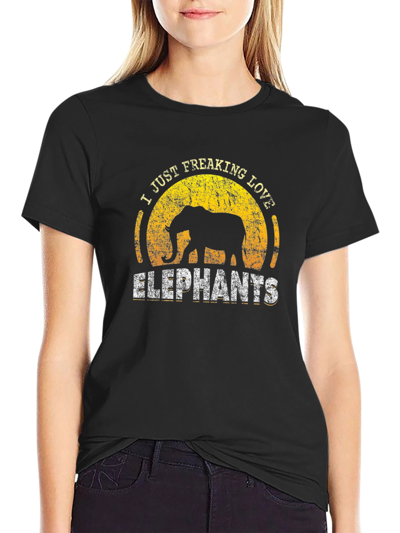 I Just Freaking Love Elephants Black Graphic Tee
