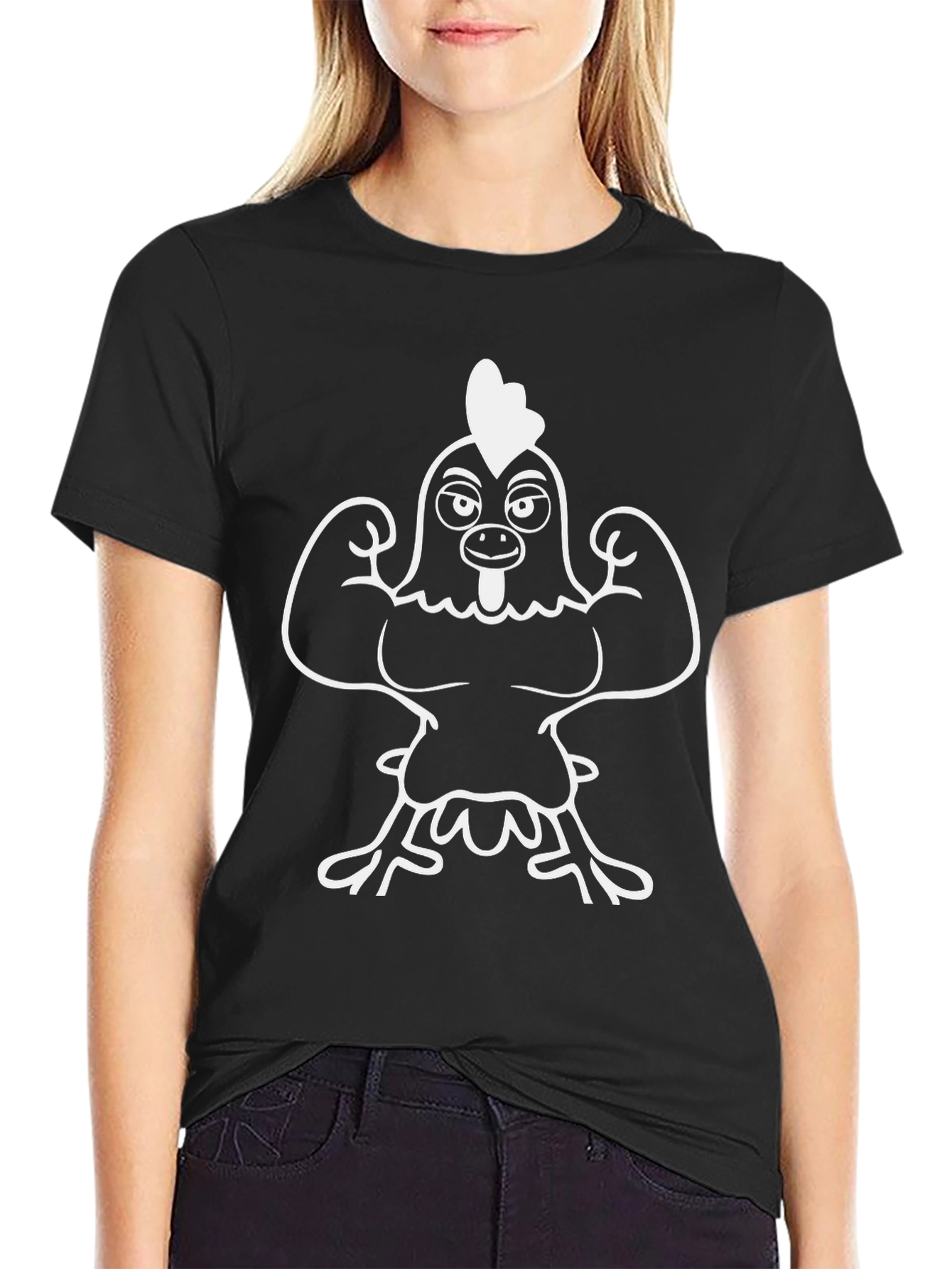 Funny Chicken Muscle Tee - Black Cotton Blend
