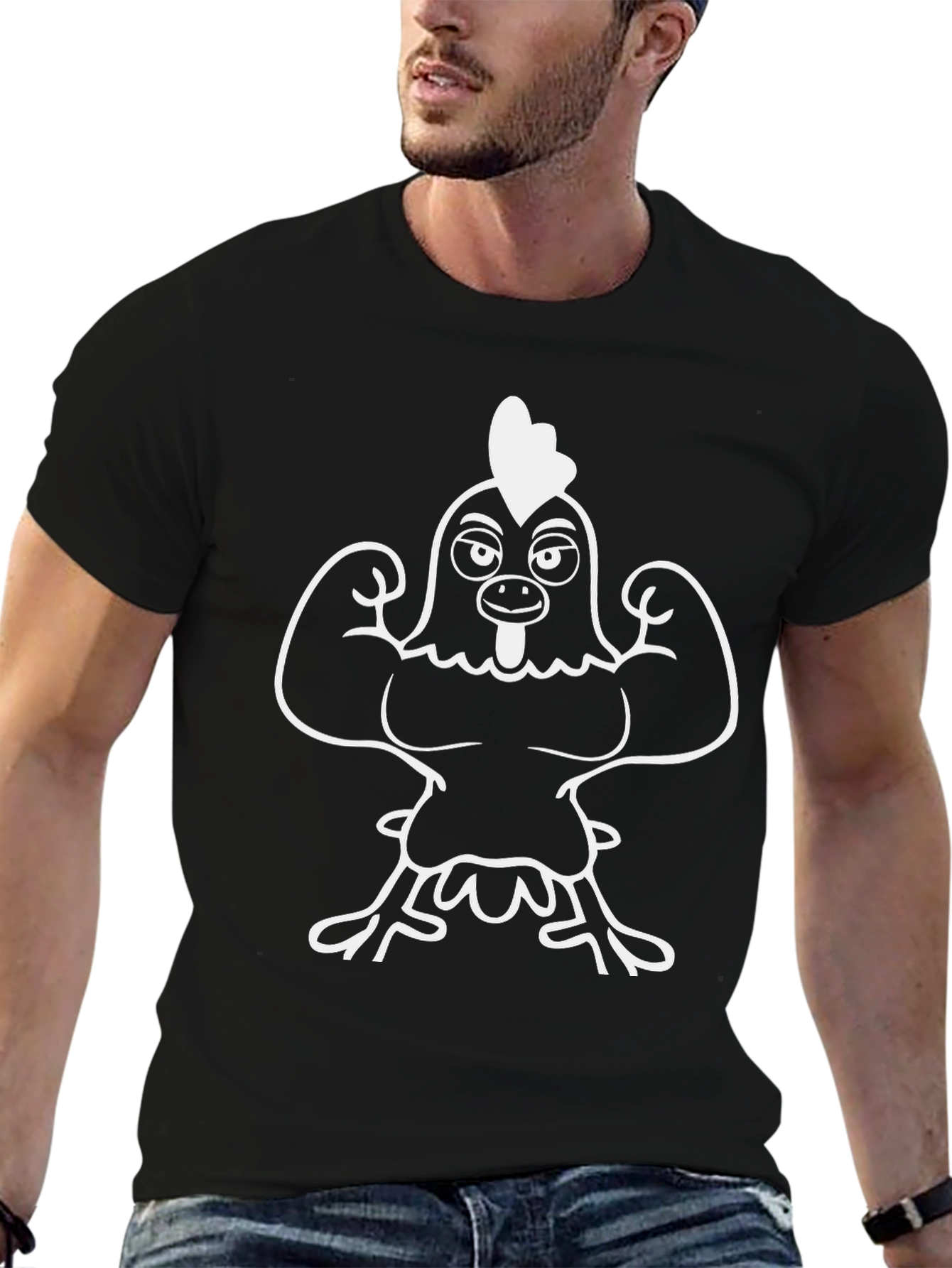 Funny Chicken Muscle Tee - Black Cotton Blend