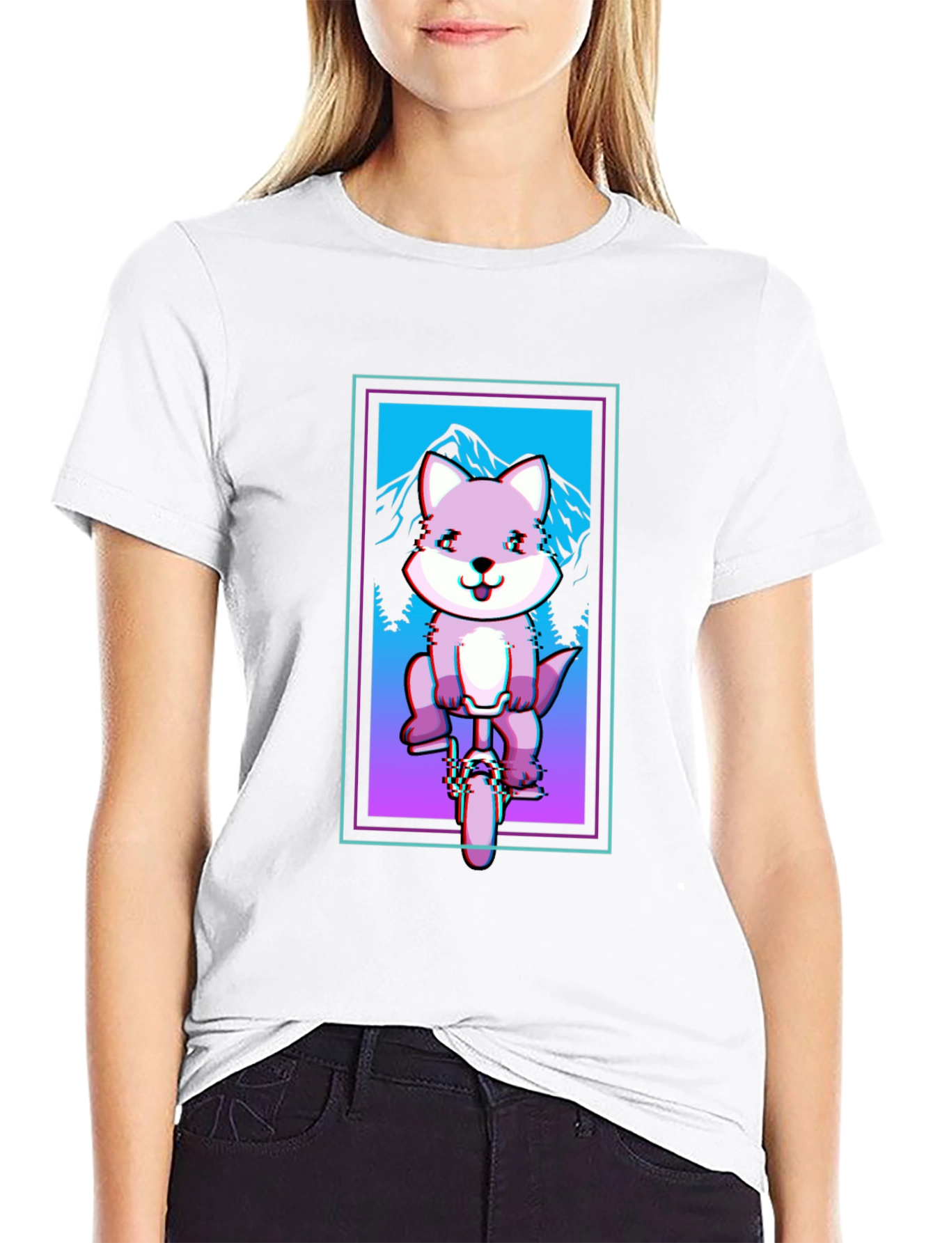 Fox on Unicycle T-Shirt - Glitch Art Style