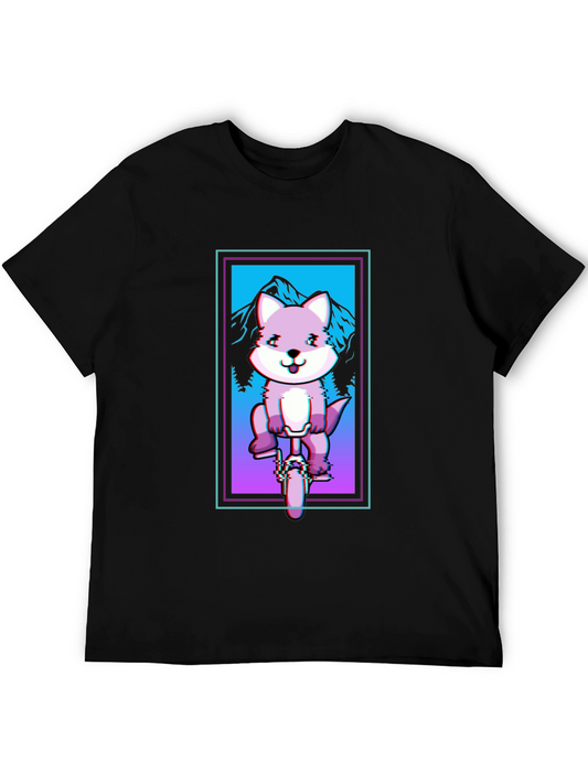 Fox on Unicycle T-Shirt - Glitch Art Style