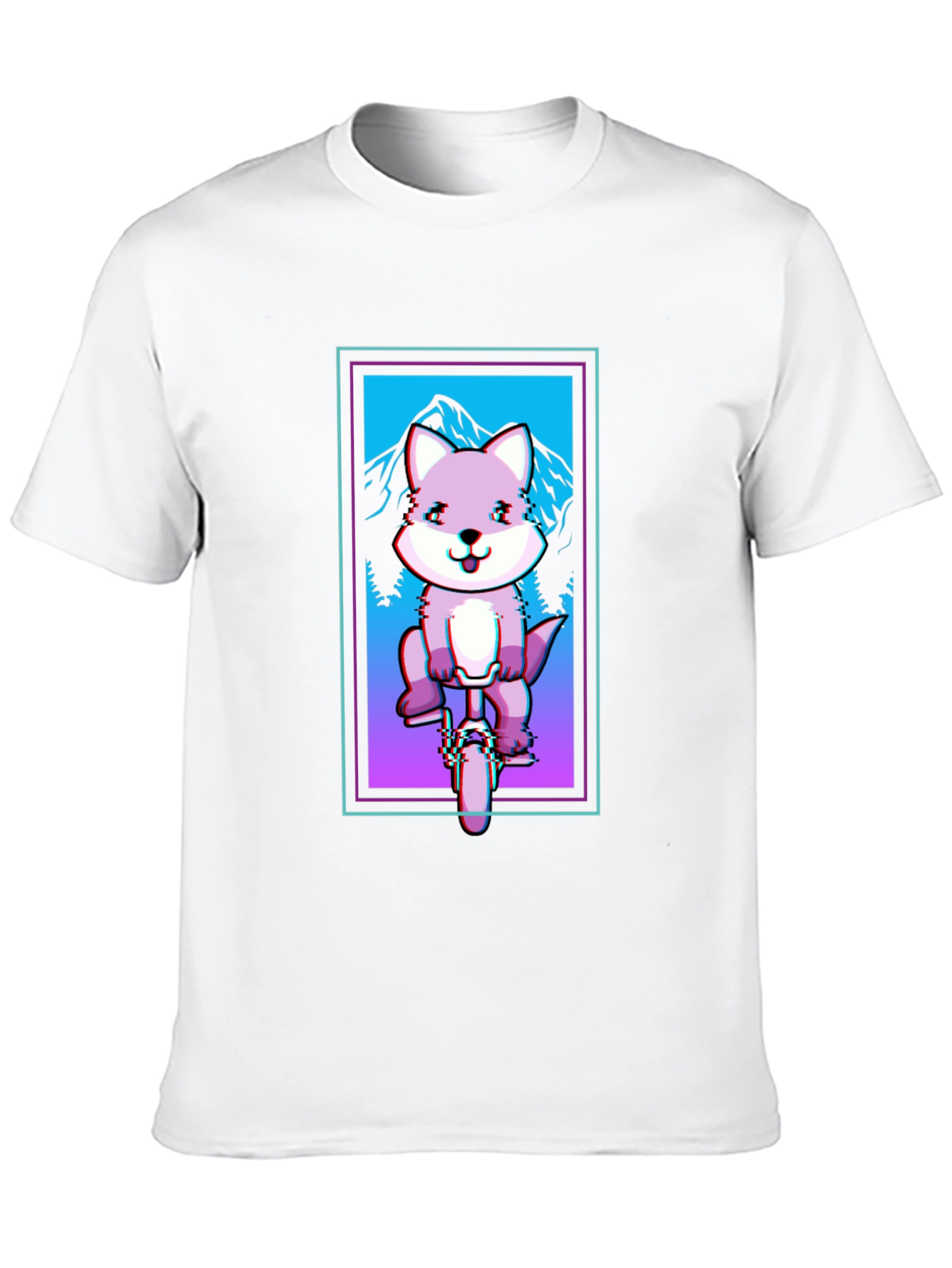 Fox on Unicycle T-Shirt - Glitch Art Style