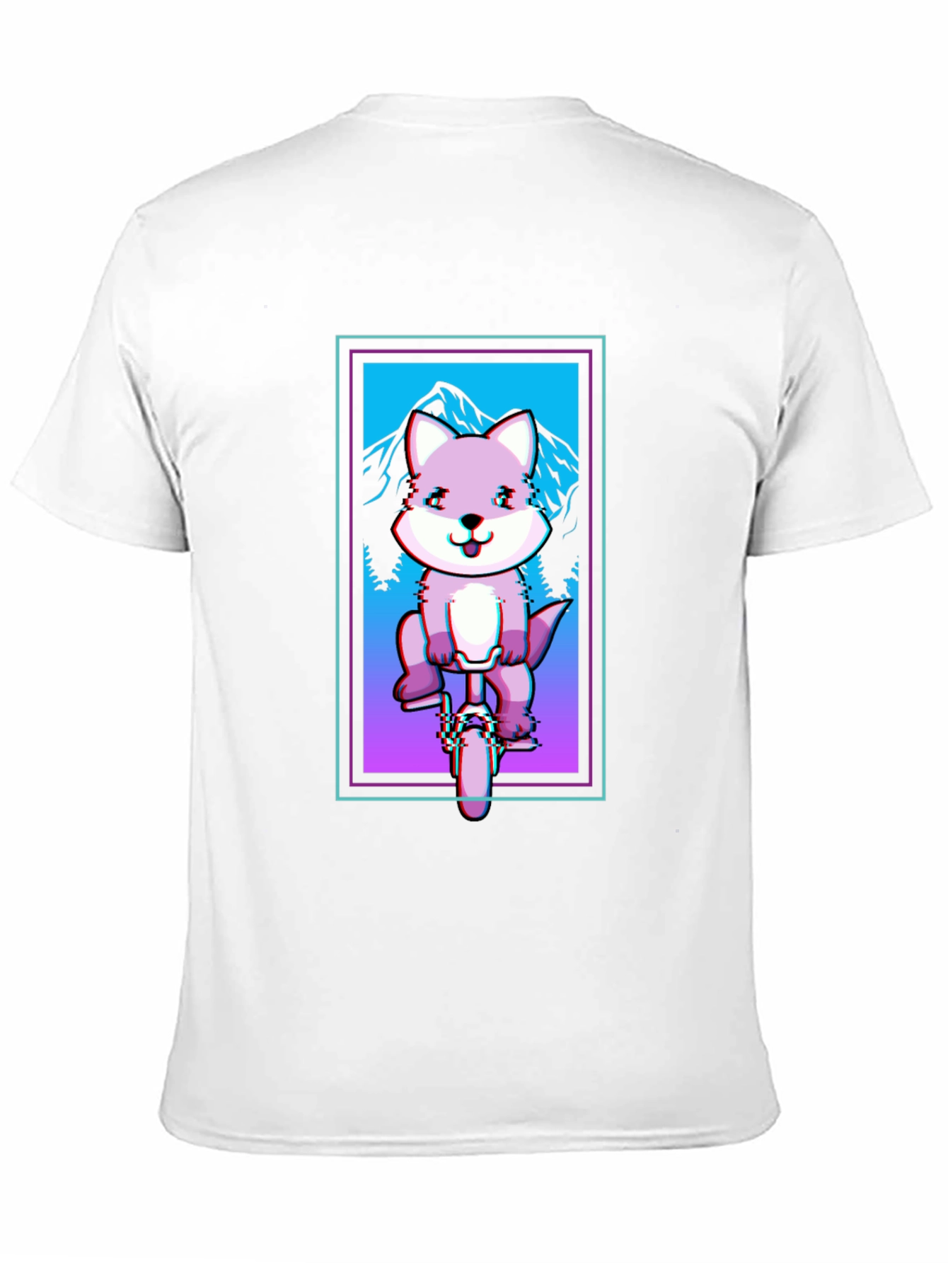 Fox on Unicycle T-Shirt - Glitch Art Style