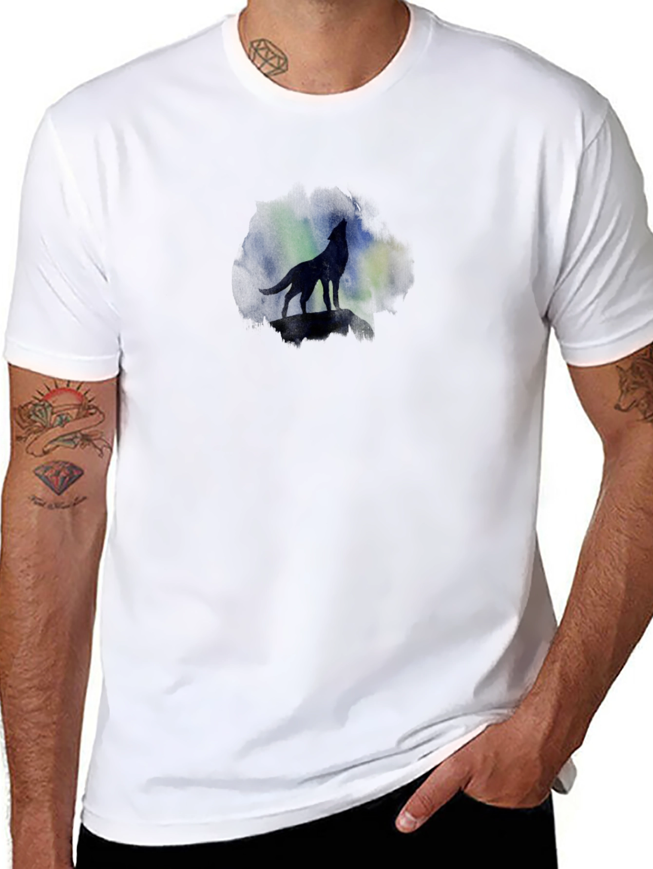 Wolf Silhouette Tee - Aurora Borealis Graphic