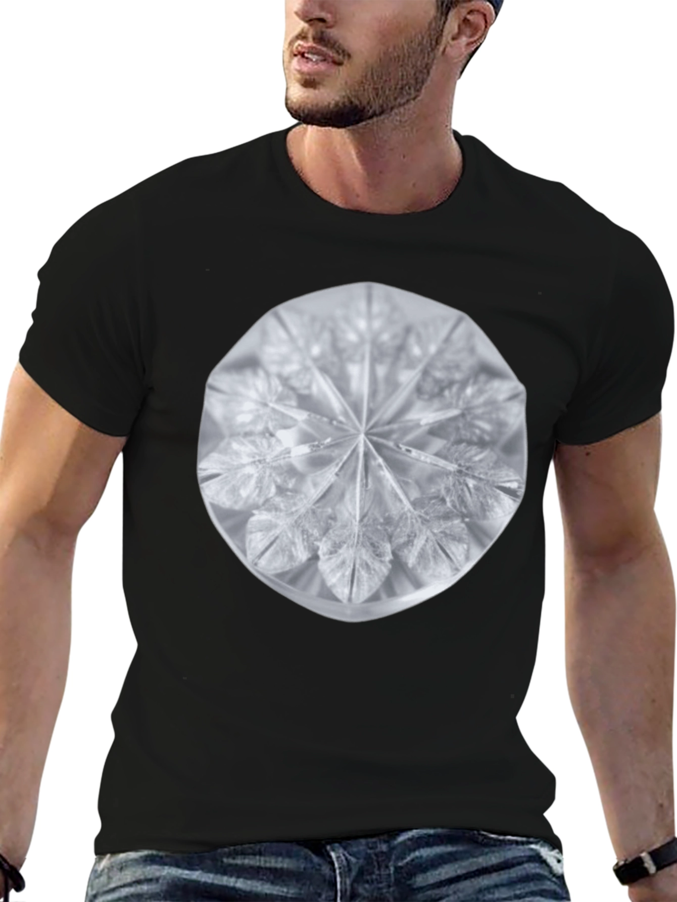 Geometric Crystal Design Black T-Shirt