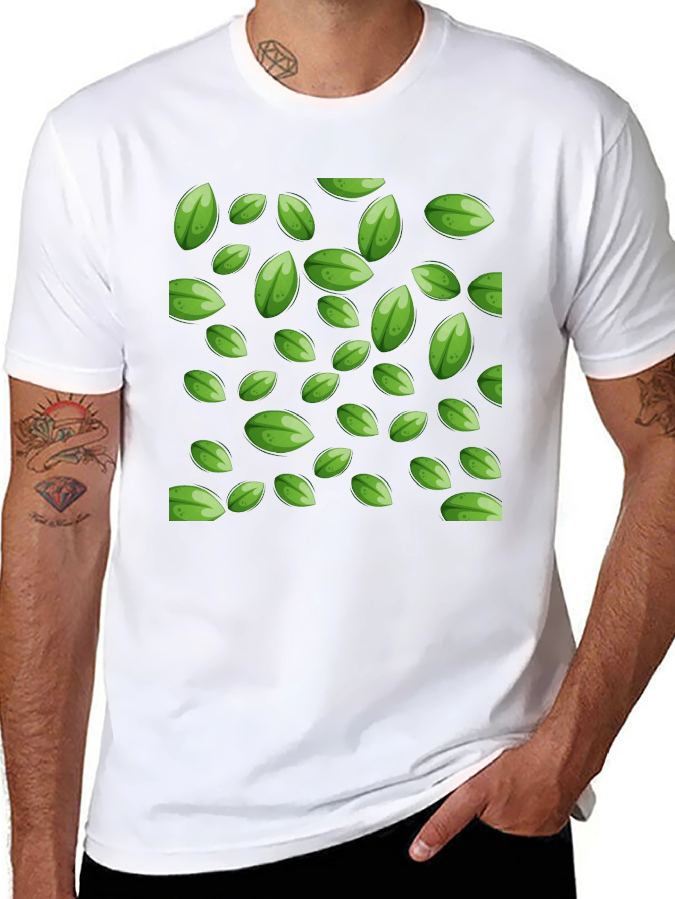 Leaf Pattern Black T-Shirt