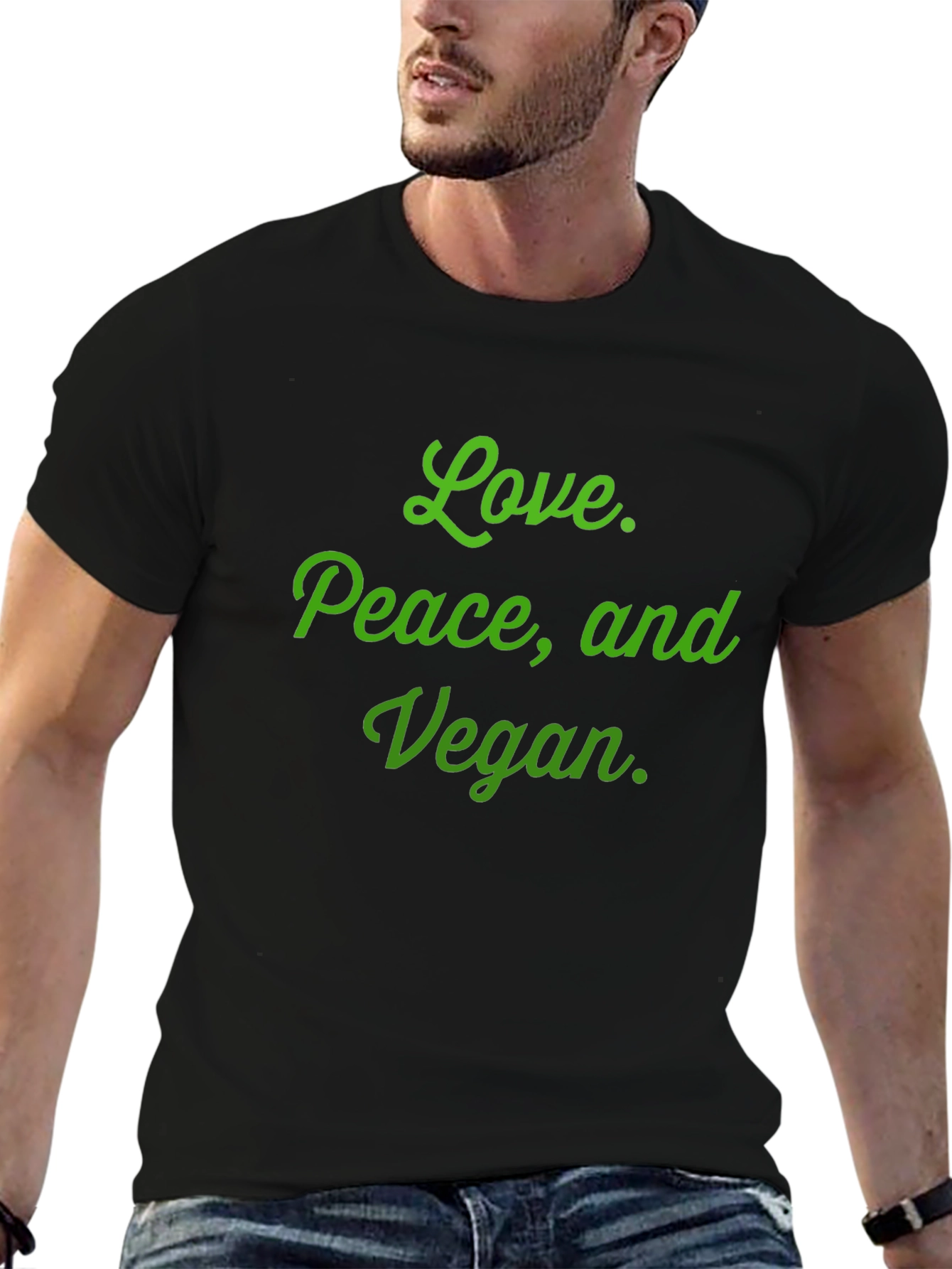 Love Peace Vegan T-Shirt - Black Cotton Blend