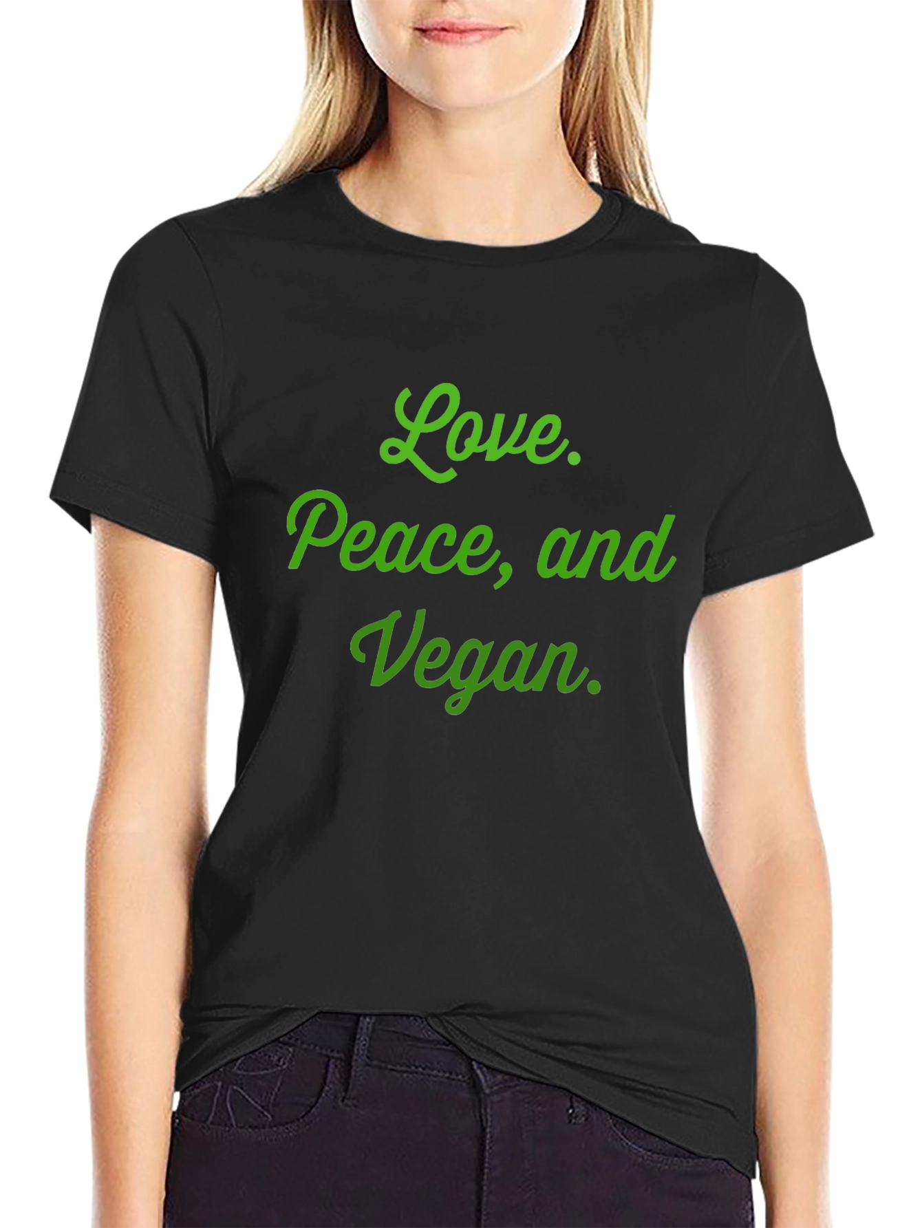 Love Peace Vegan T-Shirt - Black Cotton Blend