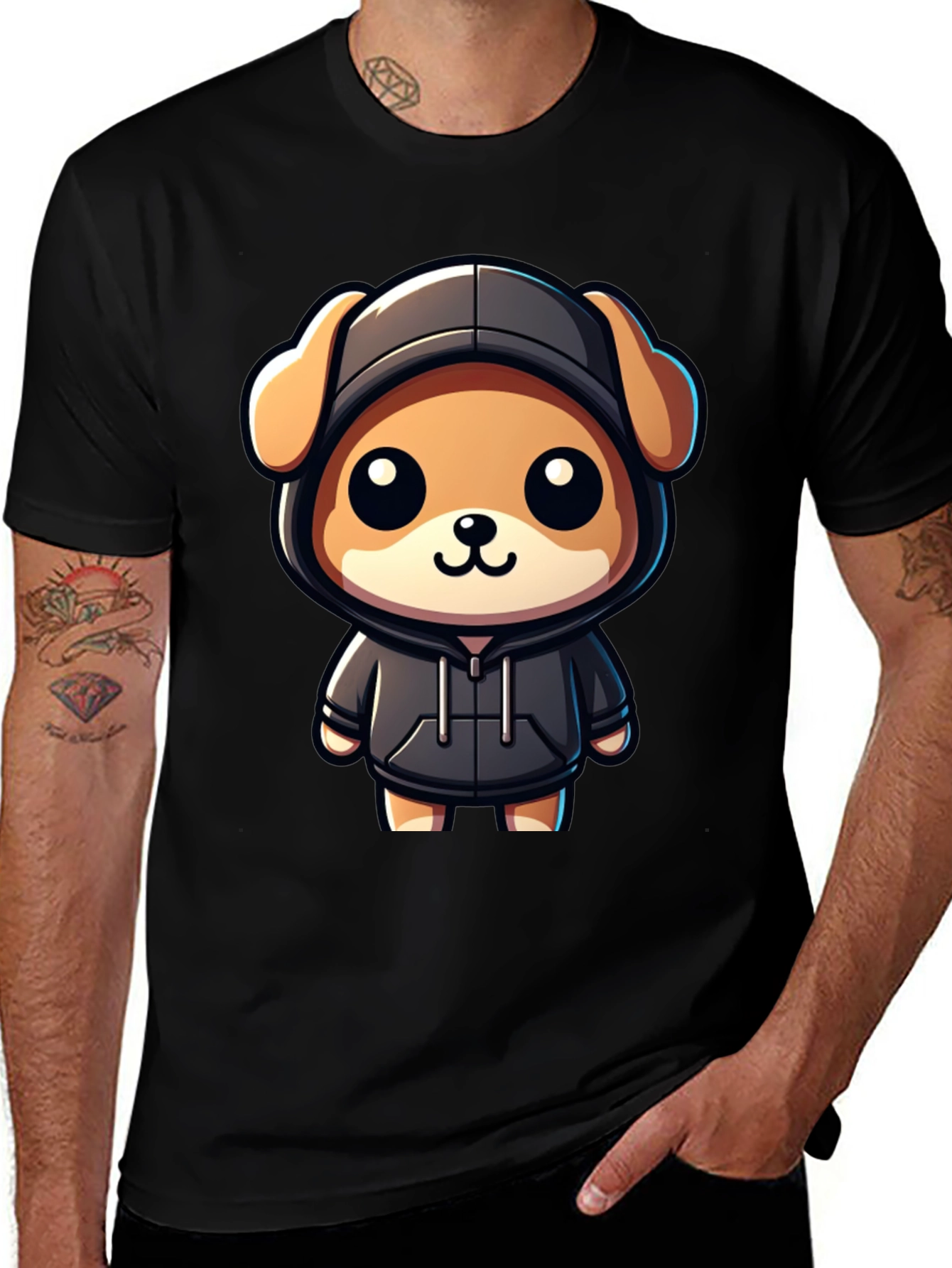 Cute Cartoon Dog in Hoodie T-Shirt