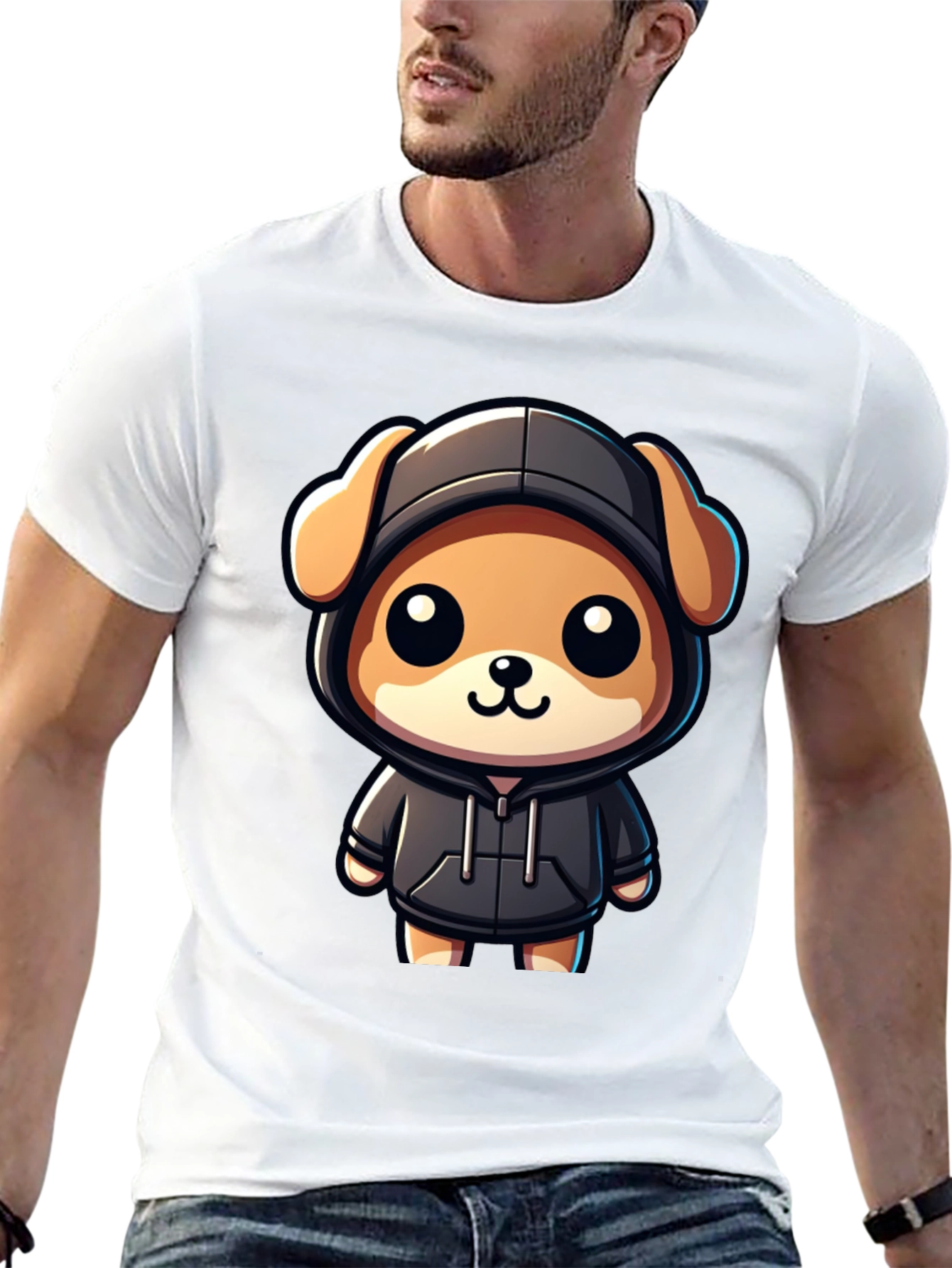 Cute Cartoon Dog in Hoodie T-Shirt