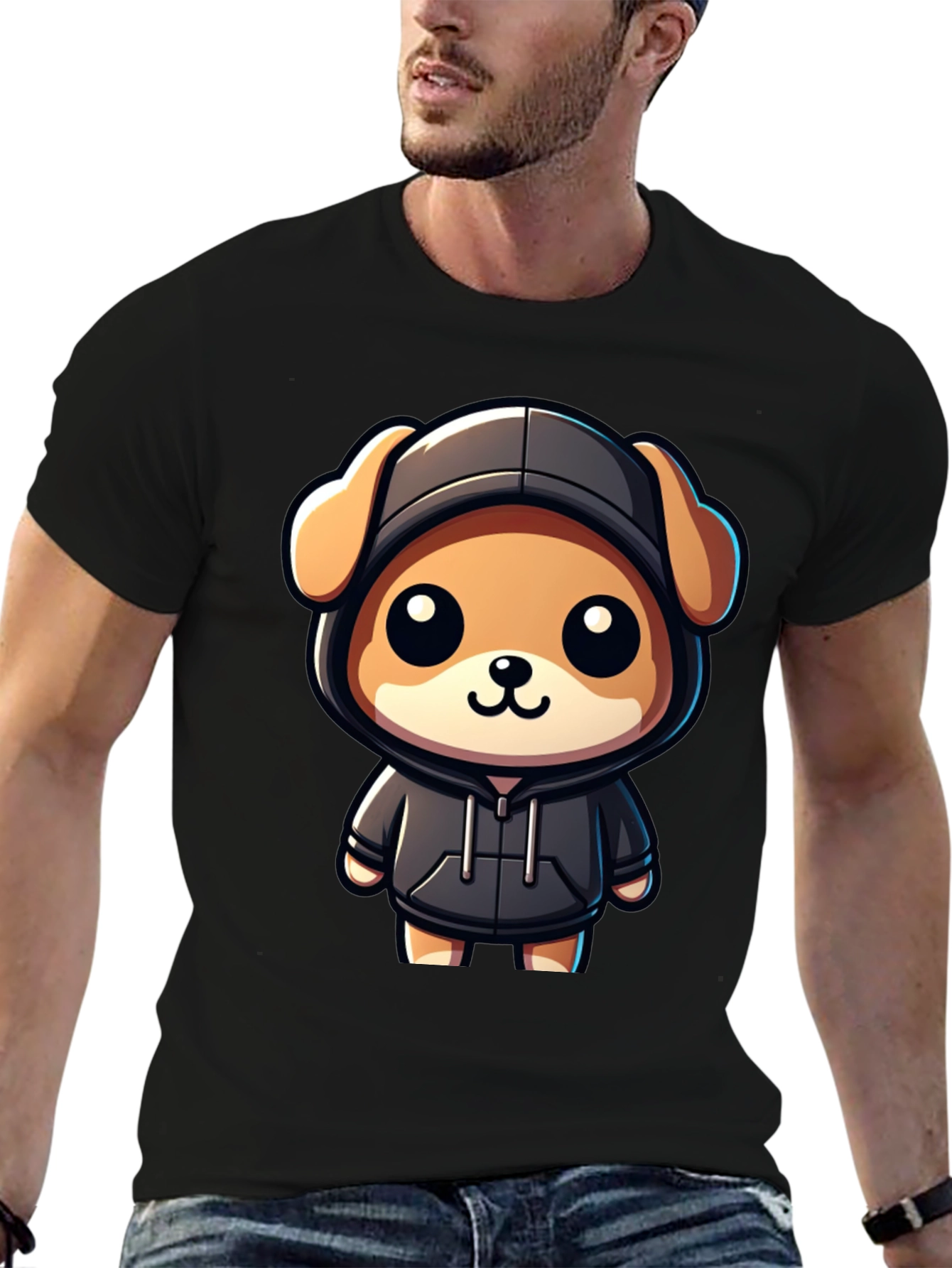 Cute Cartoon Dog in Hoodie T-Shirt