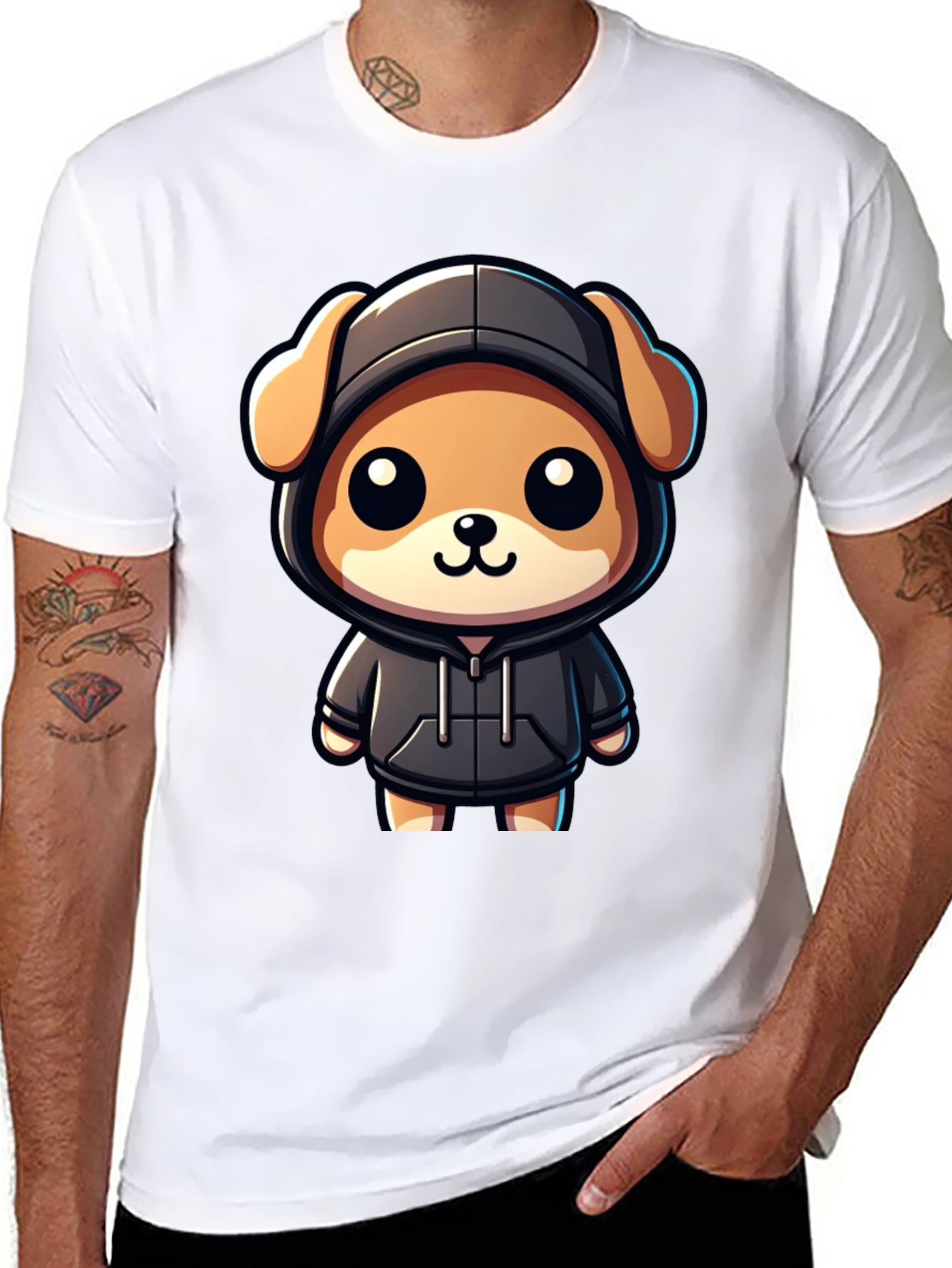 Cute Cartoon Dog in Hoodie T-Shirt