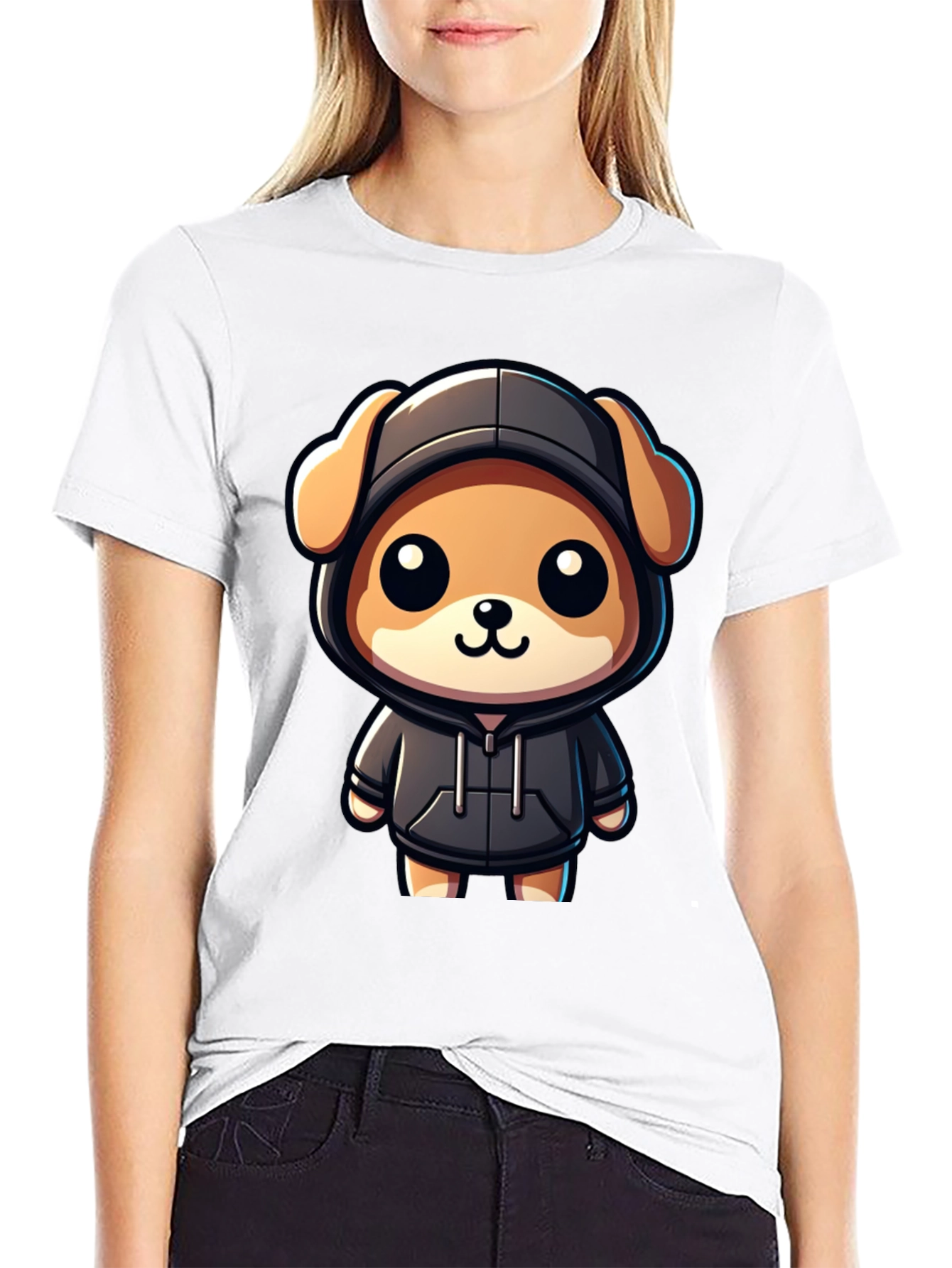 Cute Cartoon Dog in Hoodie T-Shirt