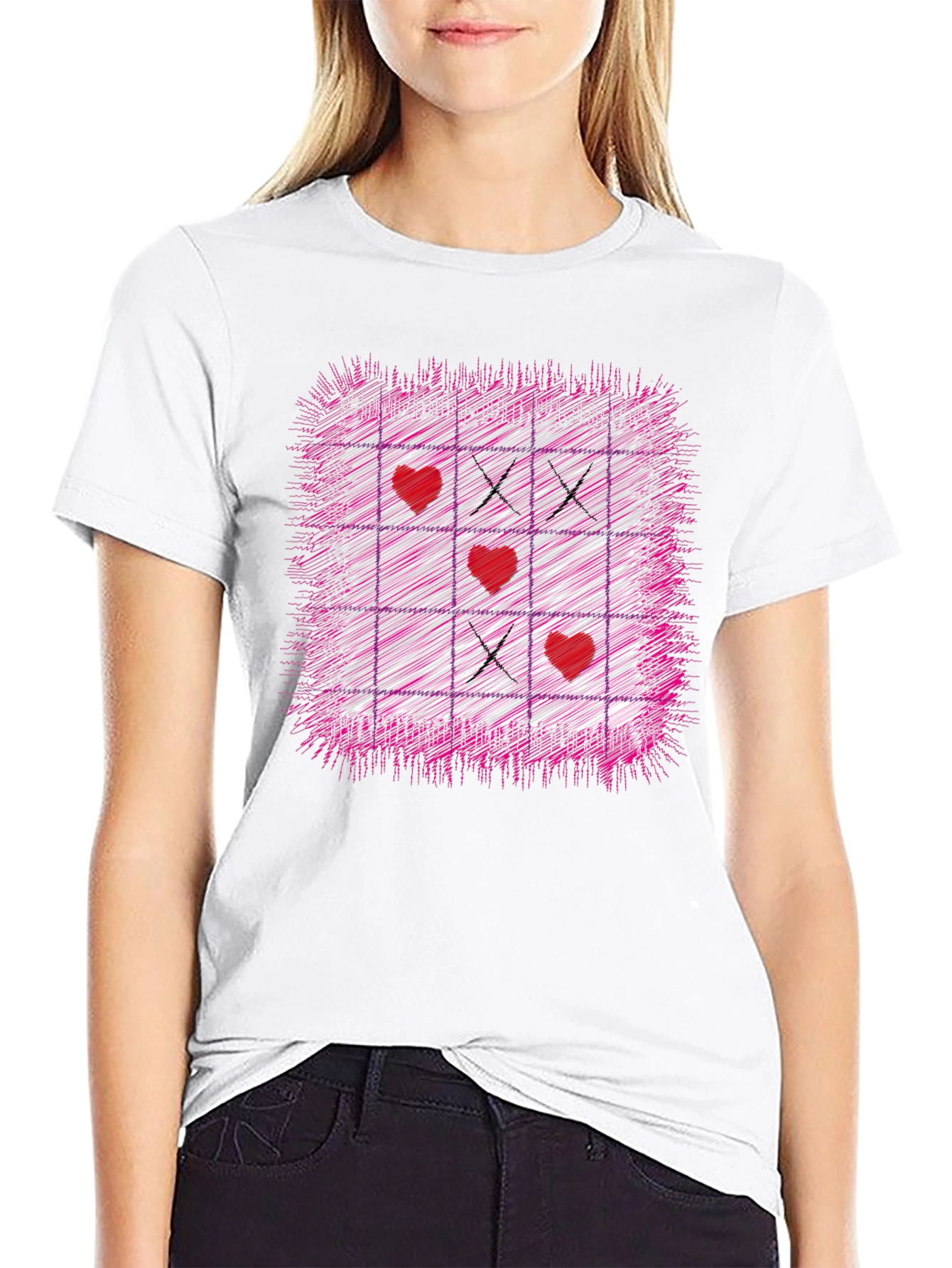 Tic-Tac-Toe Heart Graphic T-Shirt