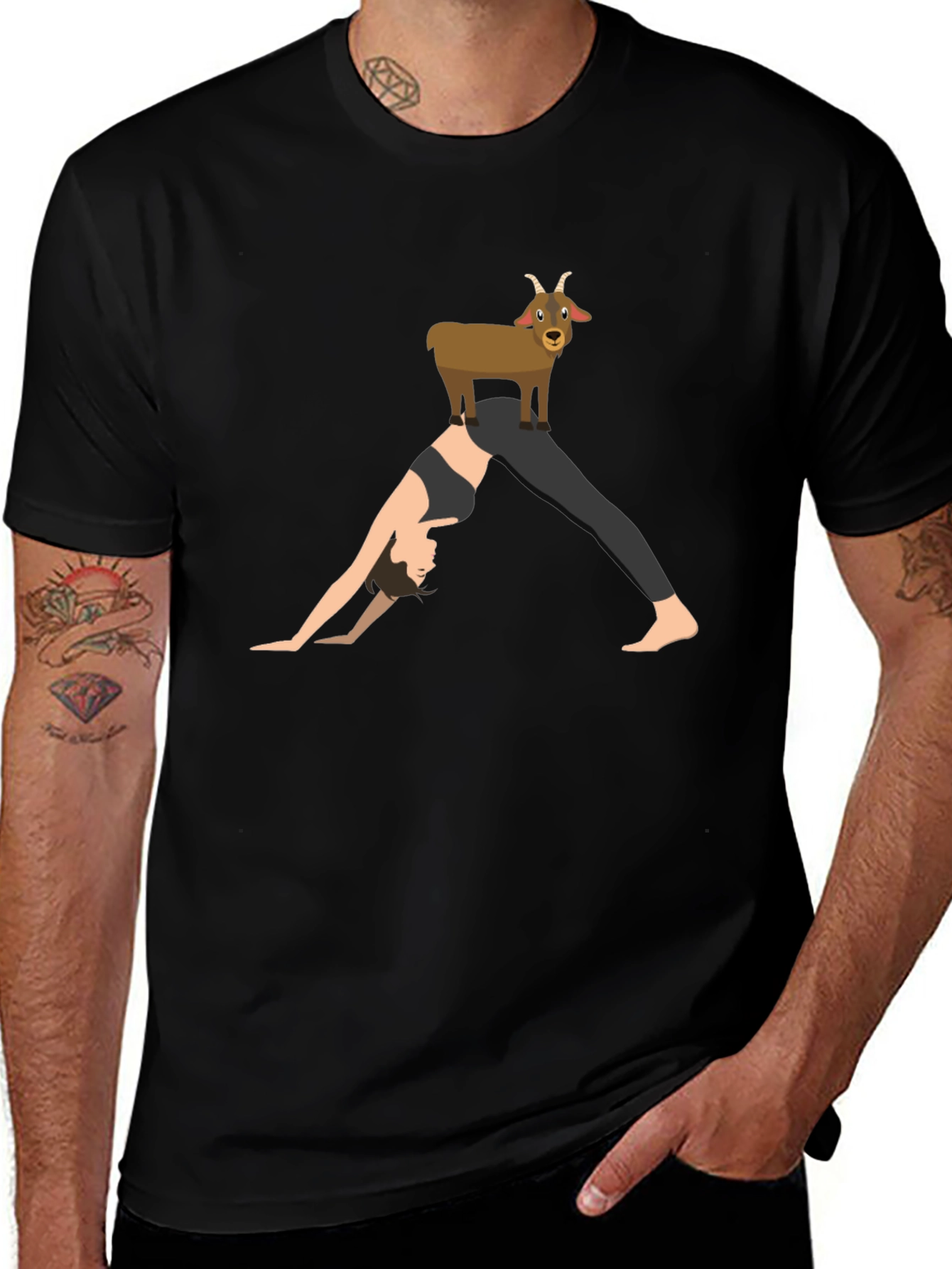 Yoga Goat T-Shirt: Downward Dog Fun