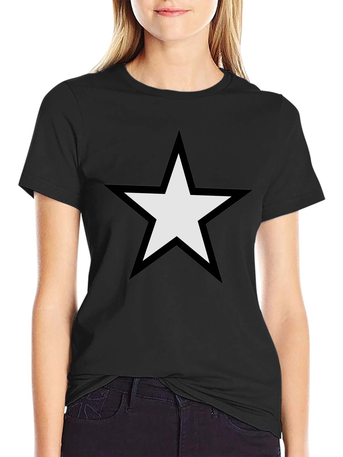 Black T-Shirt with White Star Graphic