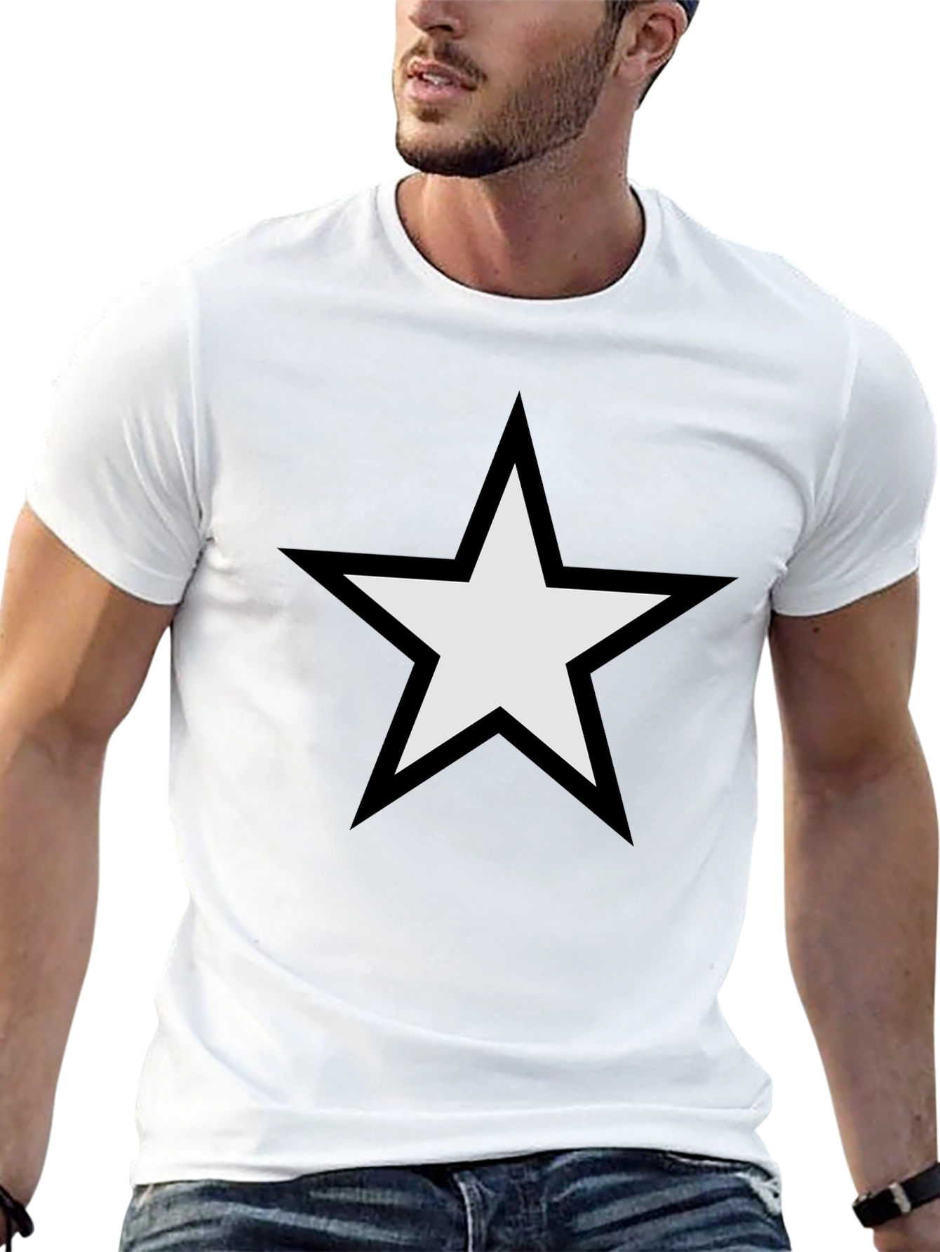 Black T-Shirt with White Star Graphic
