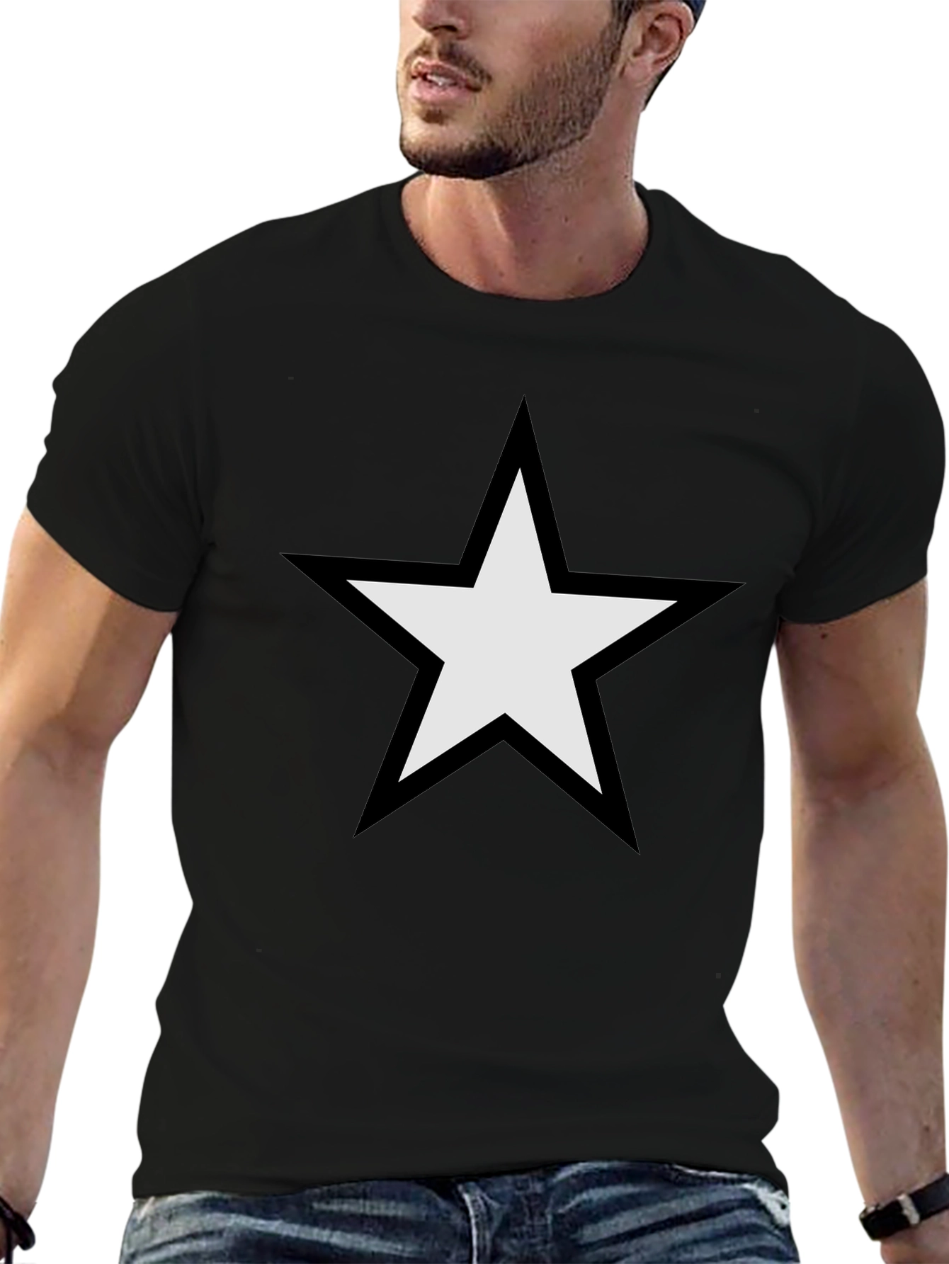 Black T-Shirt with White Star Graphic
