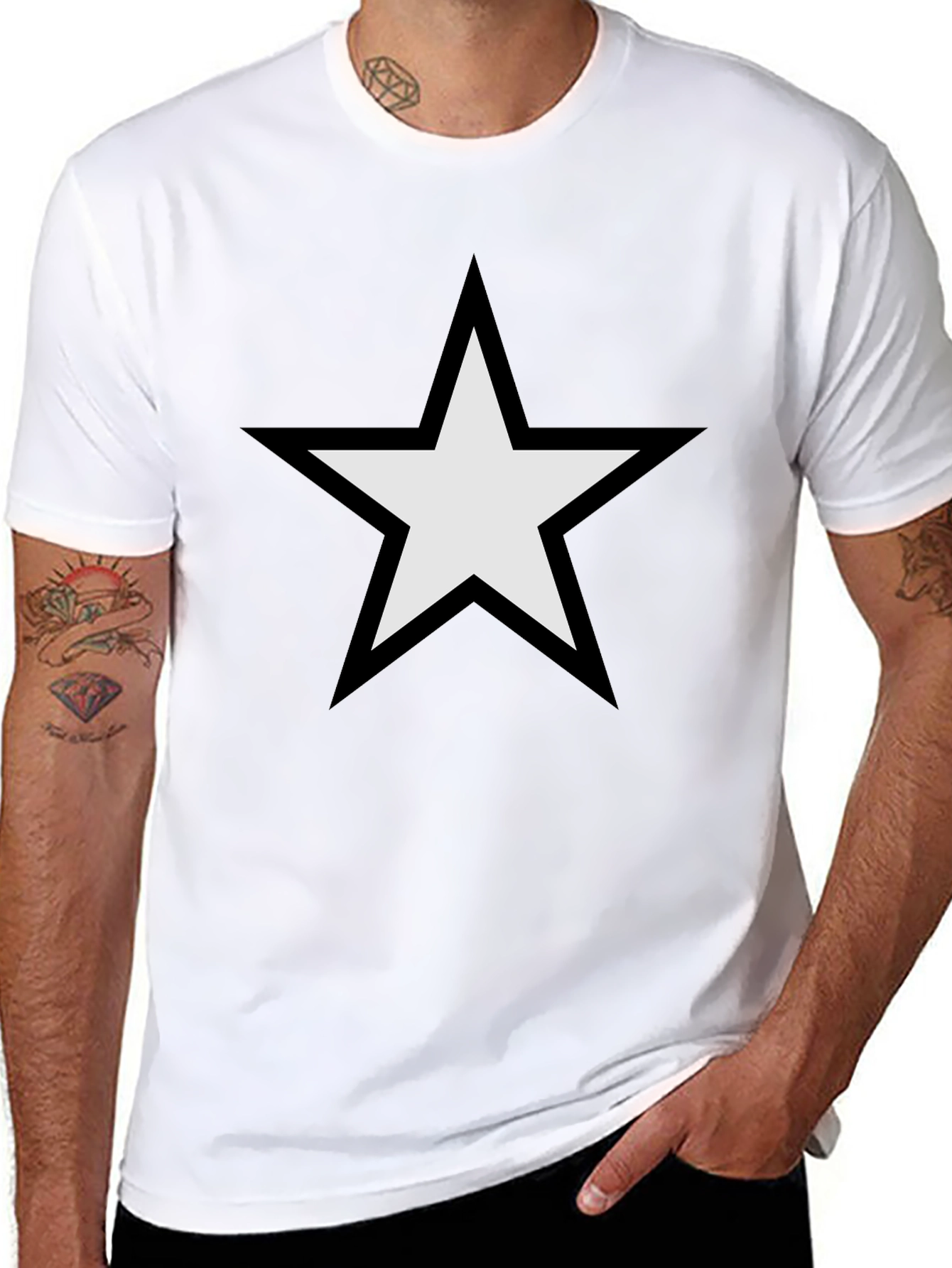 Black T-Shirt with White Star Graphic