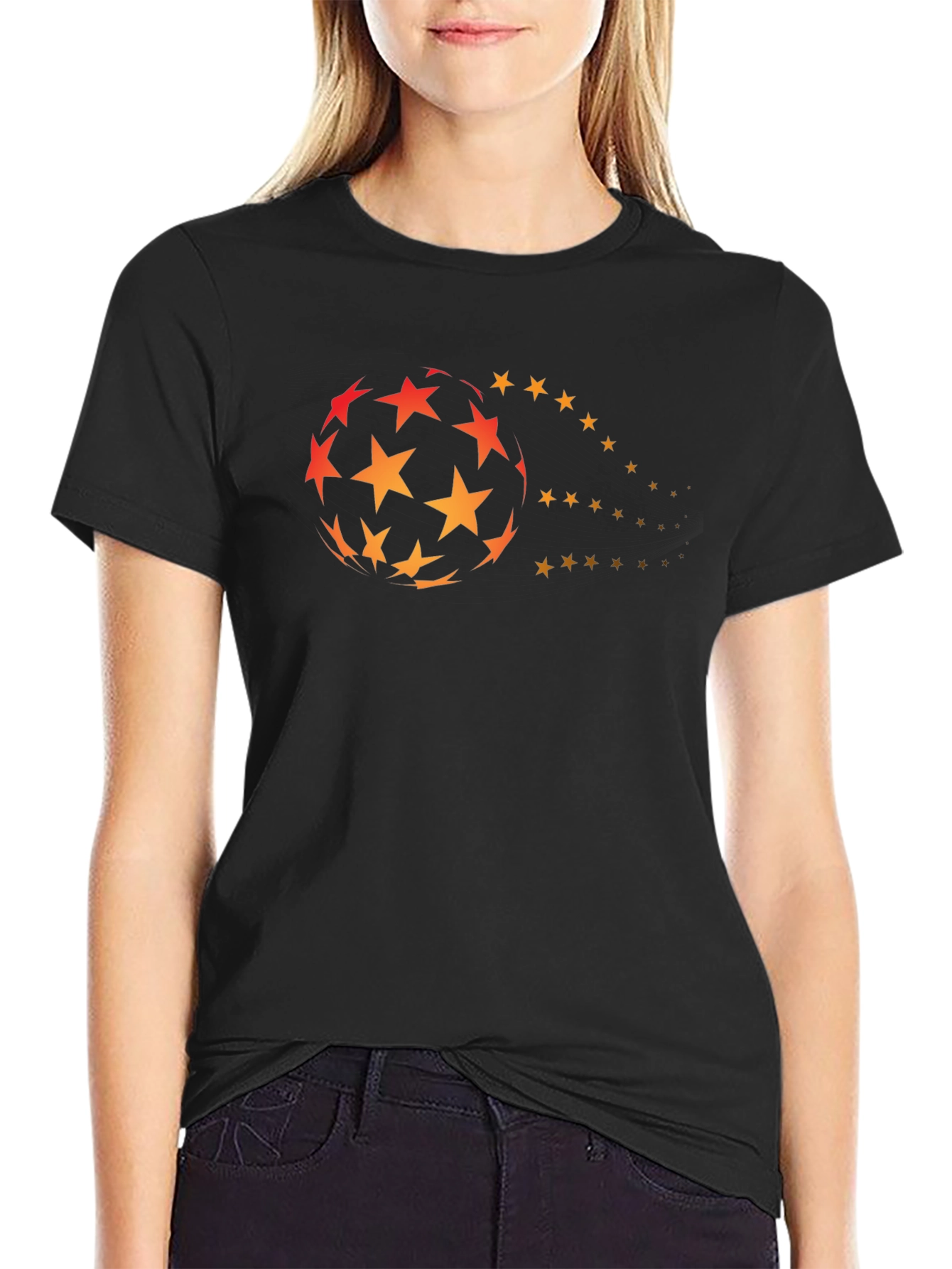 Mens Black Graphic Tee - Star Ball Design