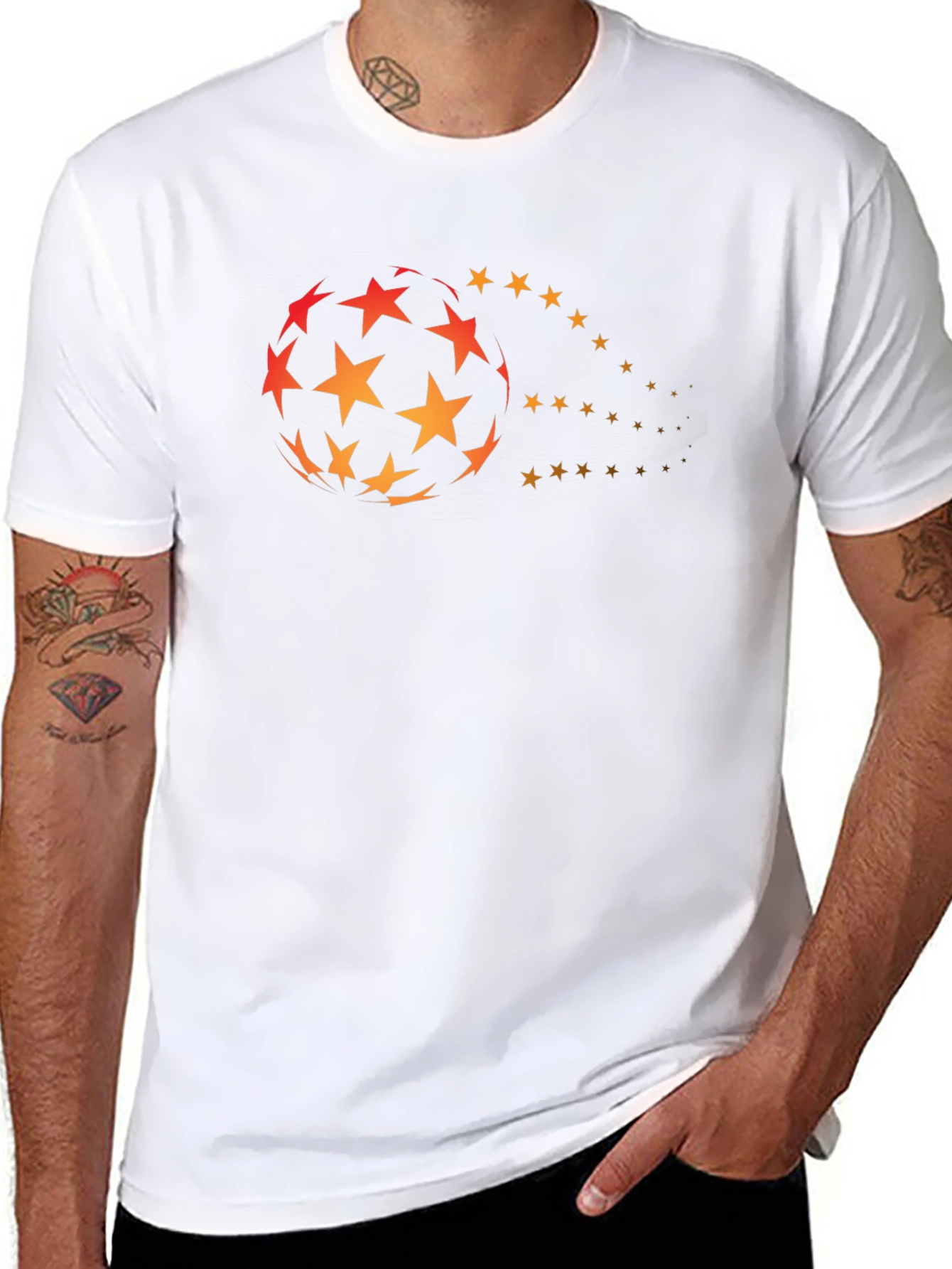 Mens Black Graphic Tee - Star Ball Design