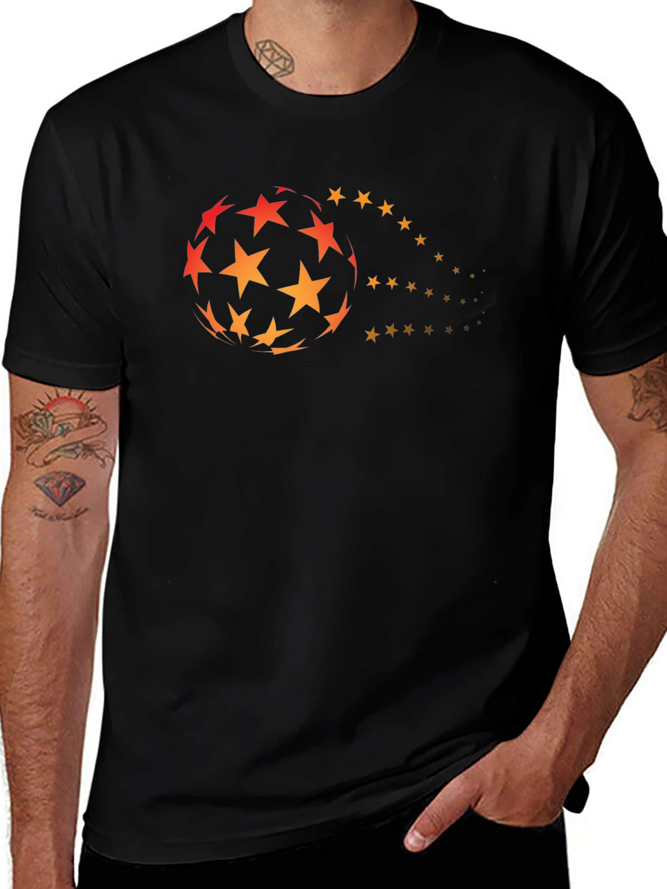 Mens Black Graphic Tee - Star Ball Design