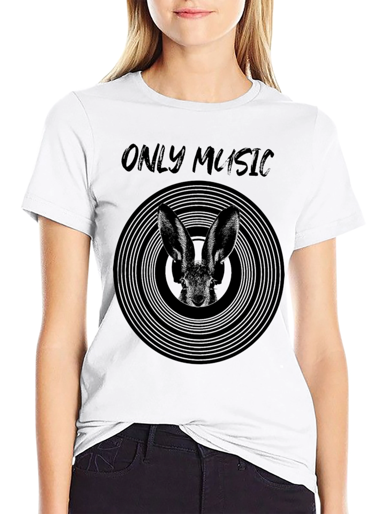 Only Music Rabbit Graphic Tee - Black