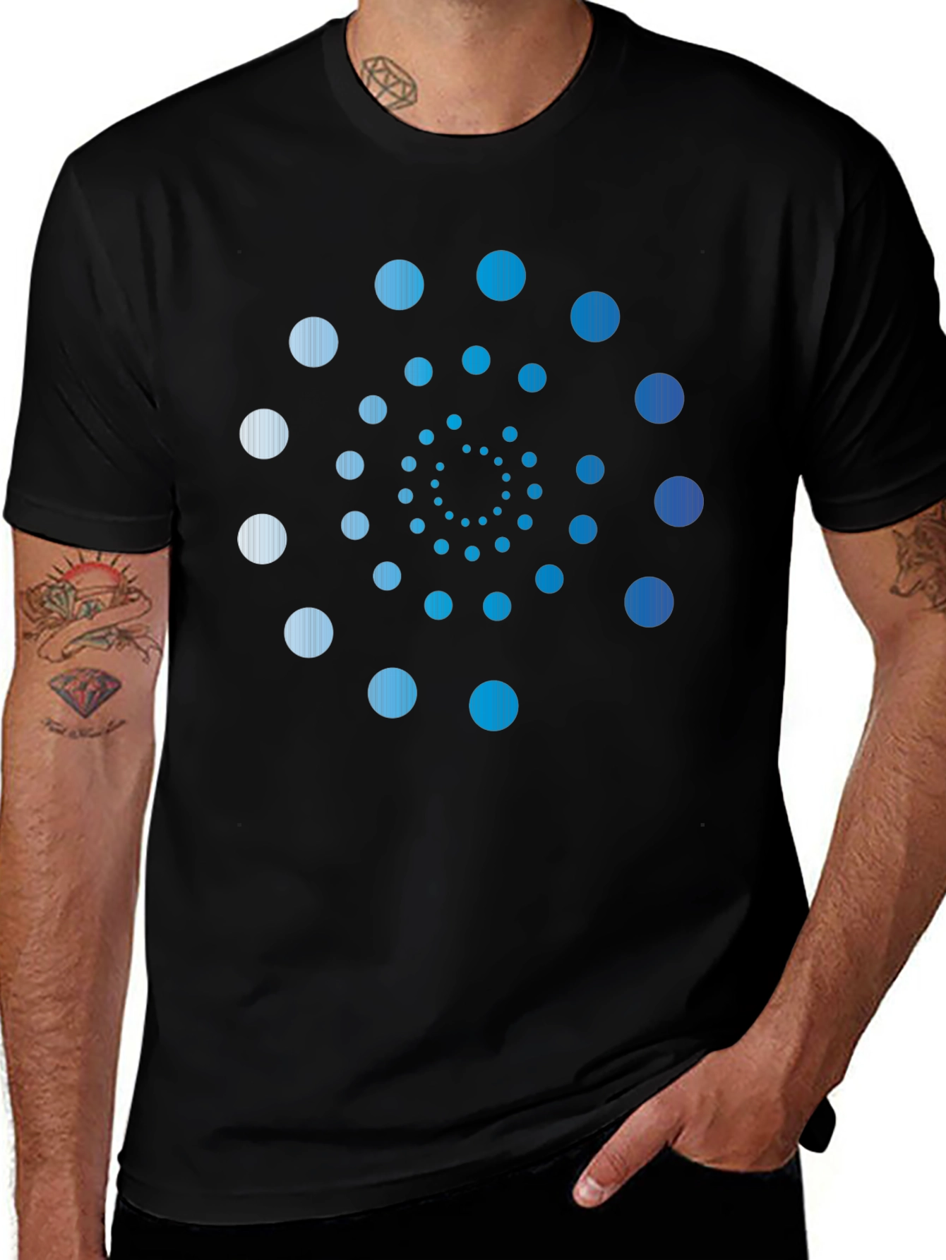 Stylish Spiral Dot Pattern Black T-Shirt