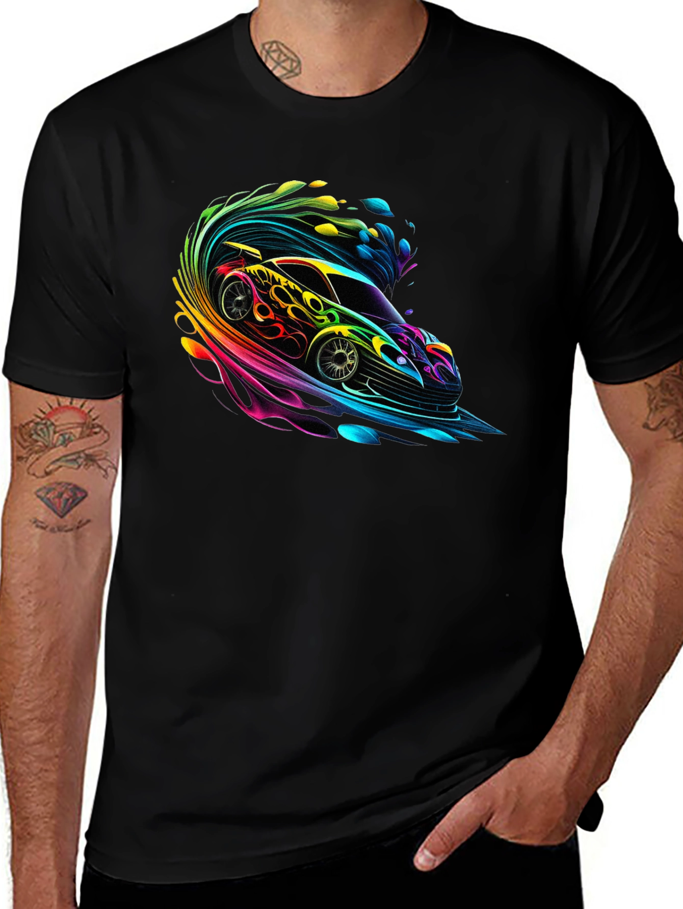 Neon Racer Graphic T-Shirt - Mens Black Tee