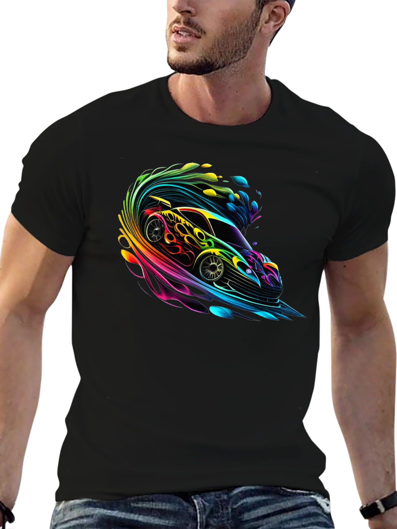 Neon Racer Graphic T-Shirt - Mens Black Tee