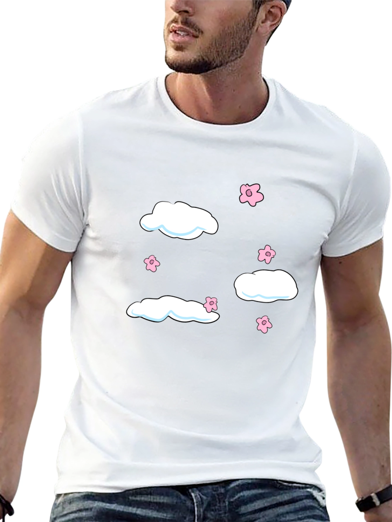 Cloud & Flower Graphic Tee - Black Casual Shirt