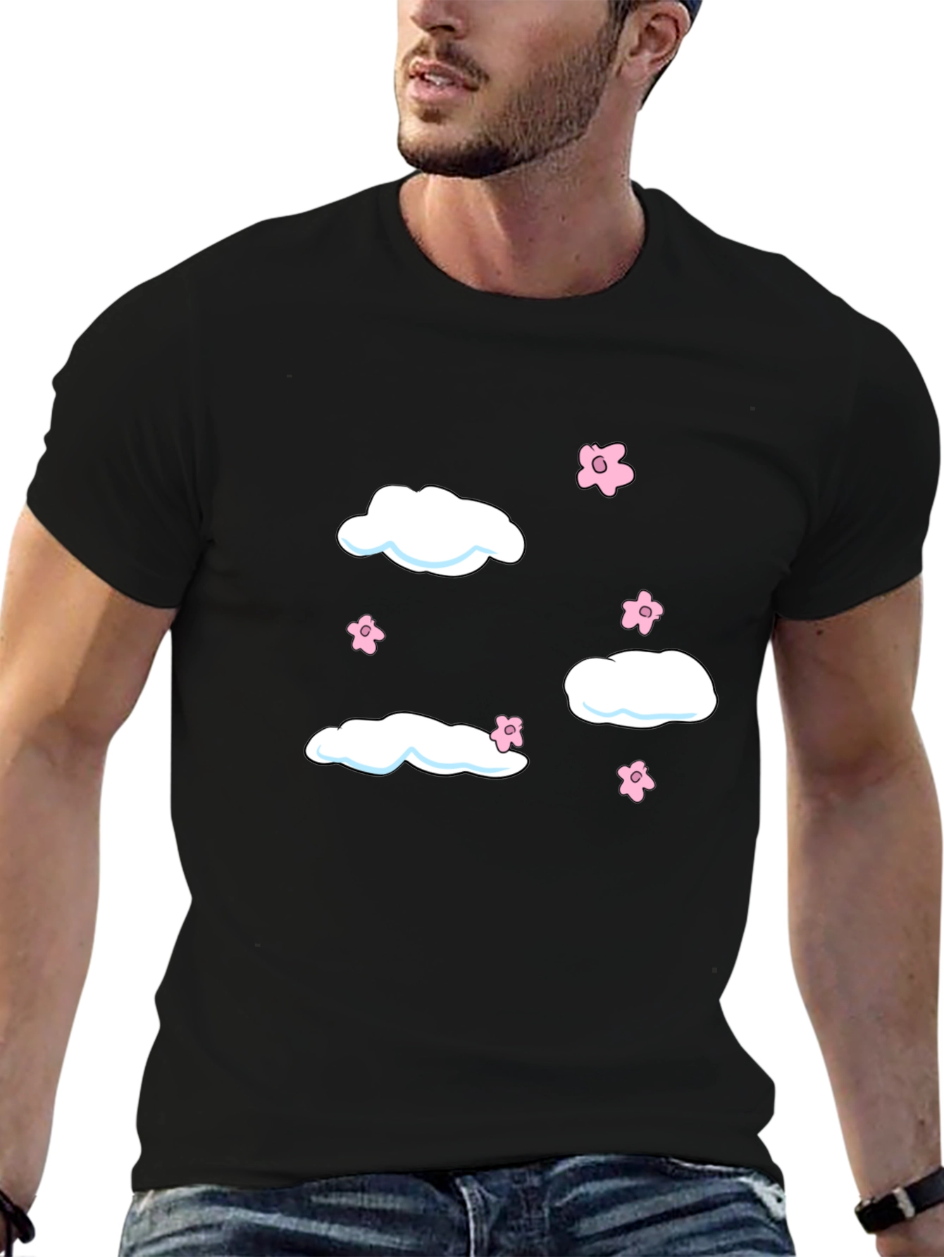 Cloud & Flower Graphic Tee - Black Casual Shirt