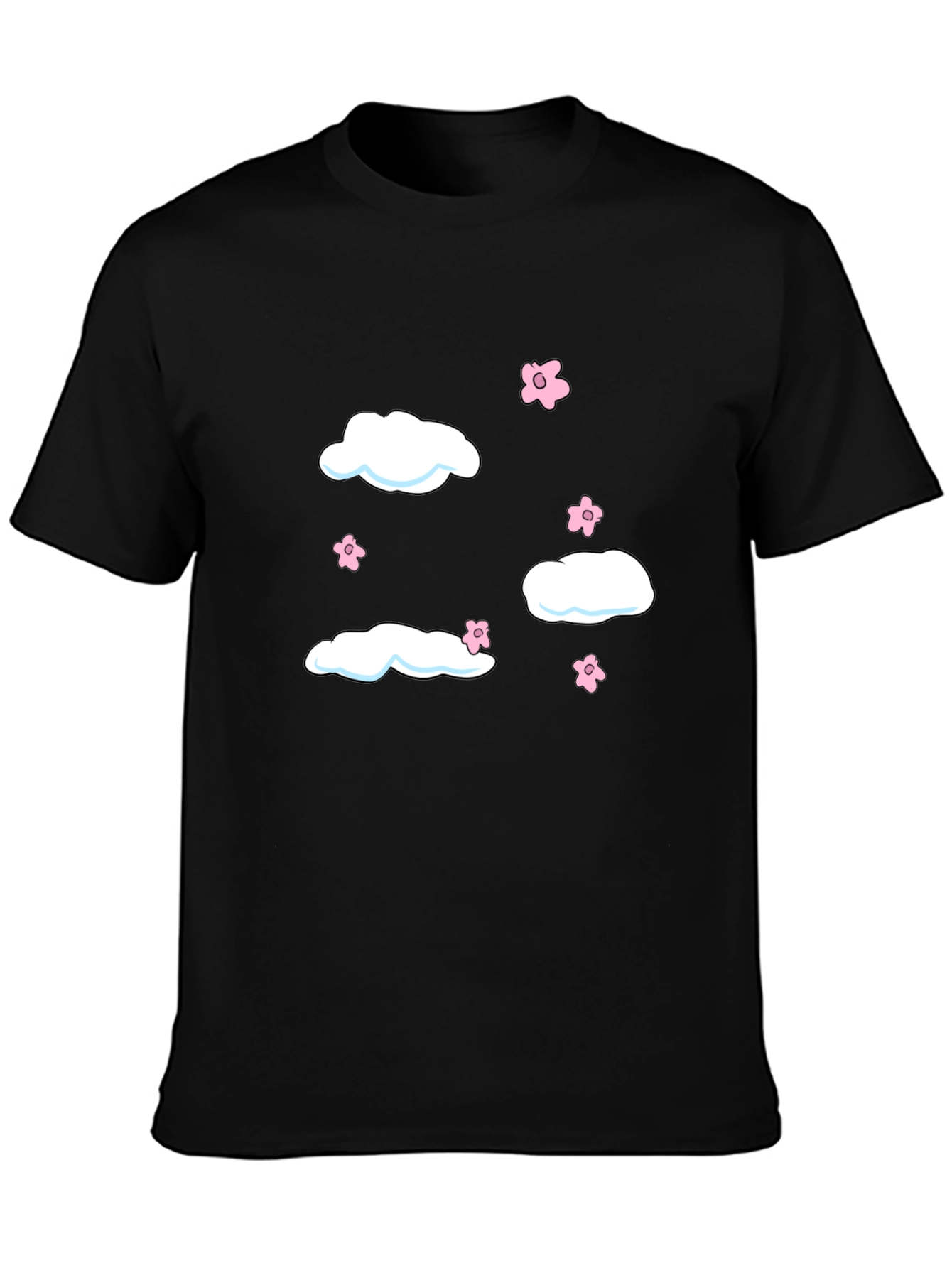 Cloud & Flower Graphic Tee - Black Casual Shirt