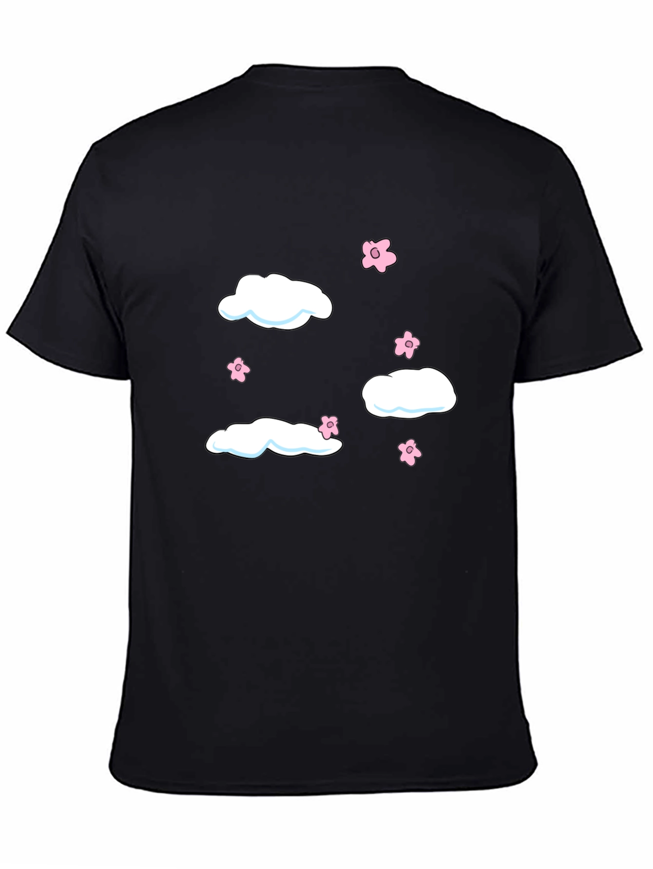 Cloud & Flower Graphic Tee - Black Casual Shirt