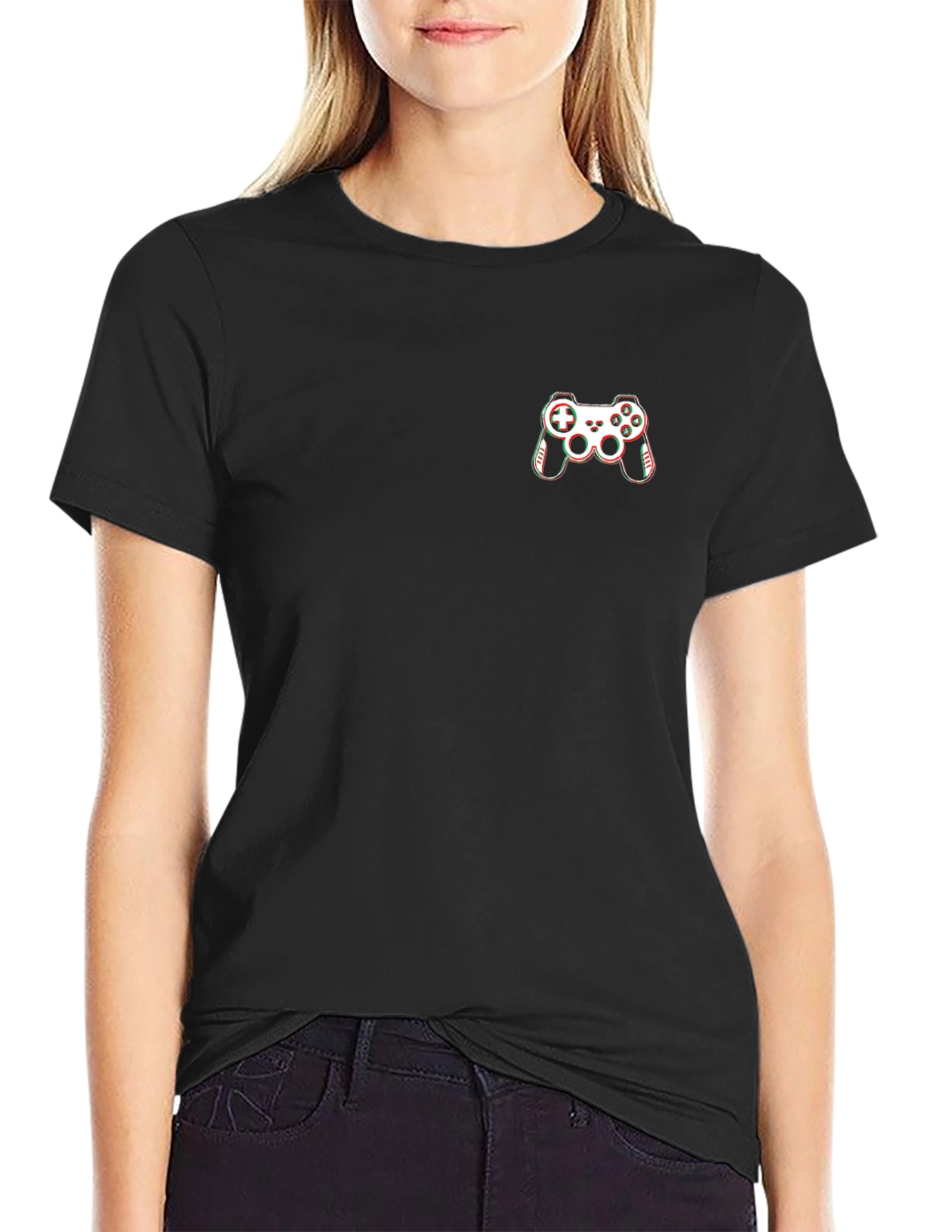 Gamer Style Black T-Shirt with Controller Graphic