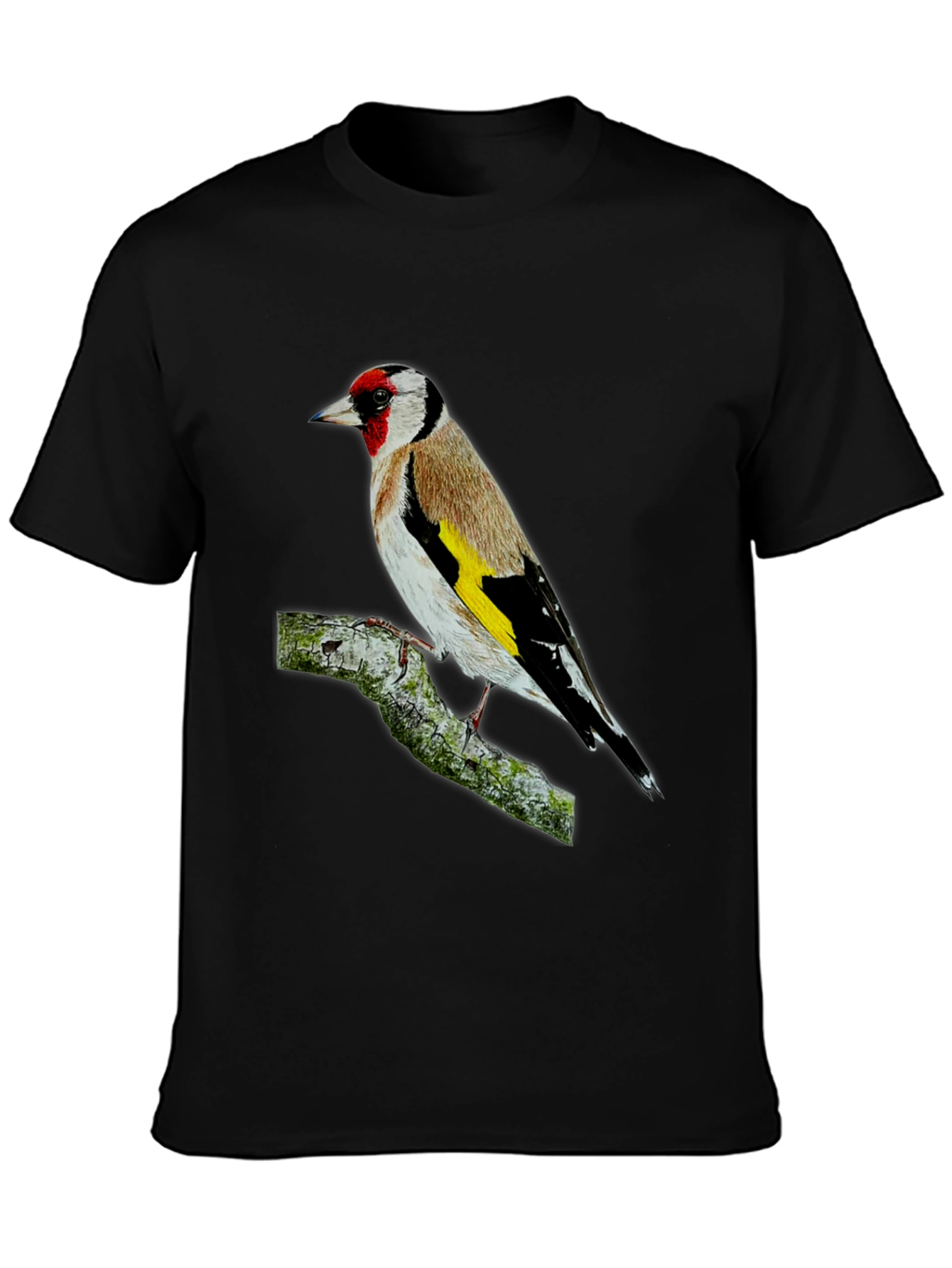 Goldfinch Bird Graphic Tee - Black Cotton T-Shirt