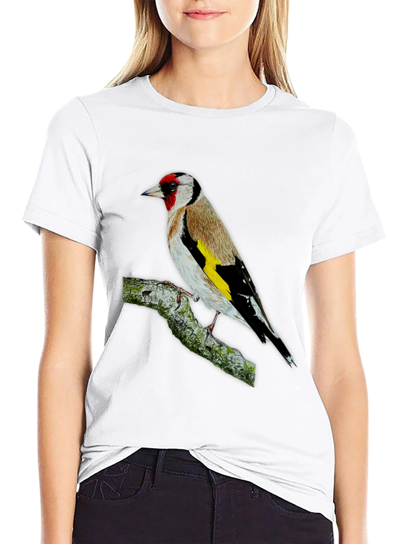 Goldfinch Bird Graphic Tee - Black Cotton T-Shirt