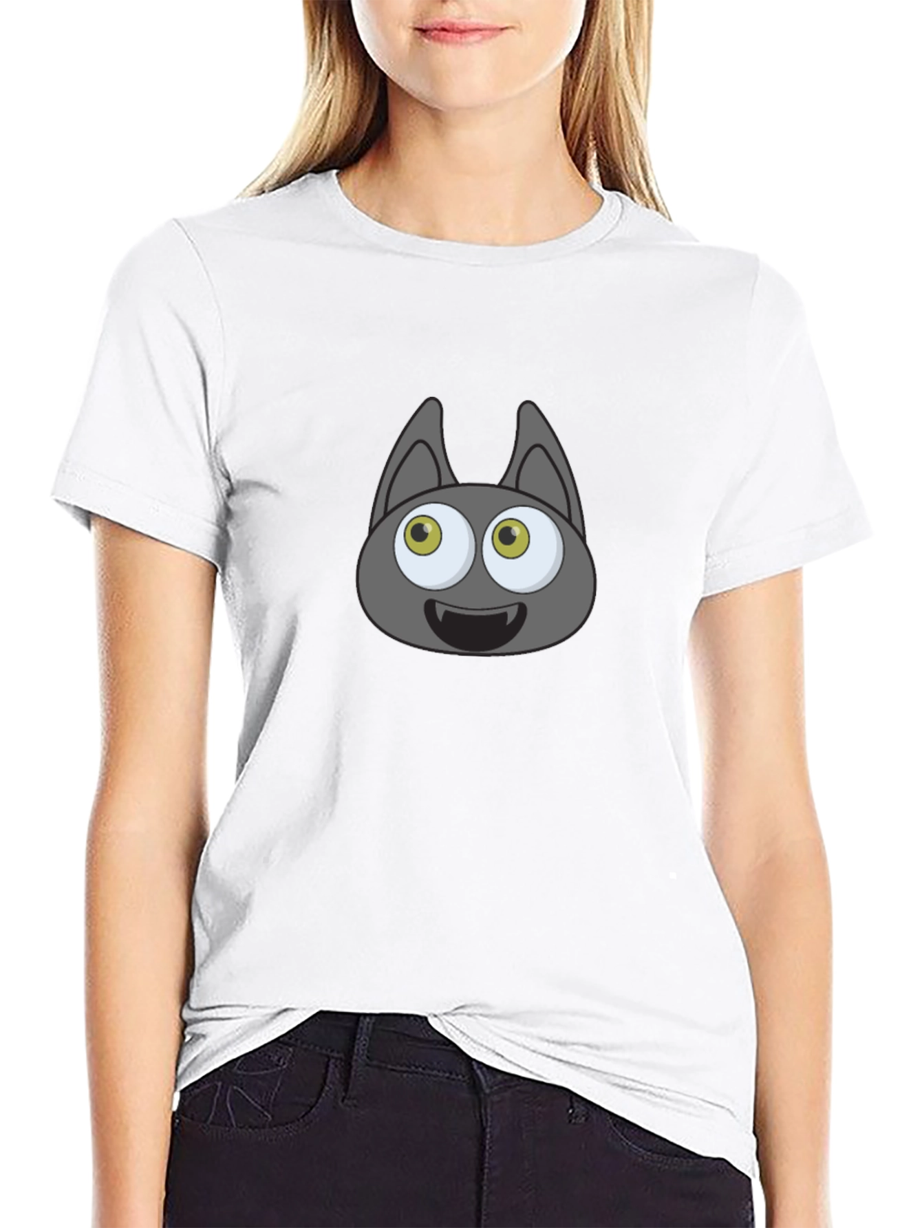 Cartoonish Bat Face Graphic Black T-Shirt