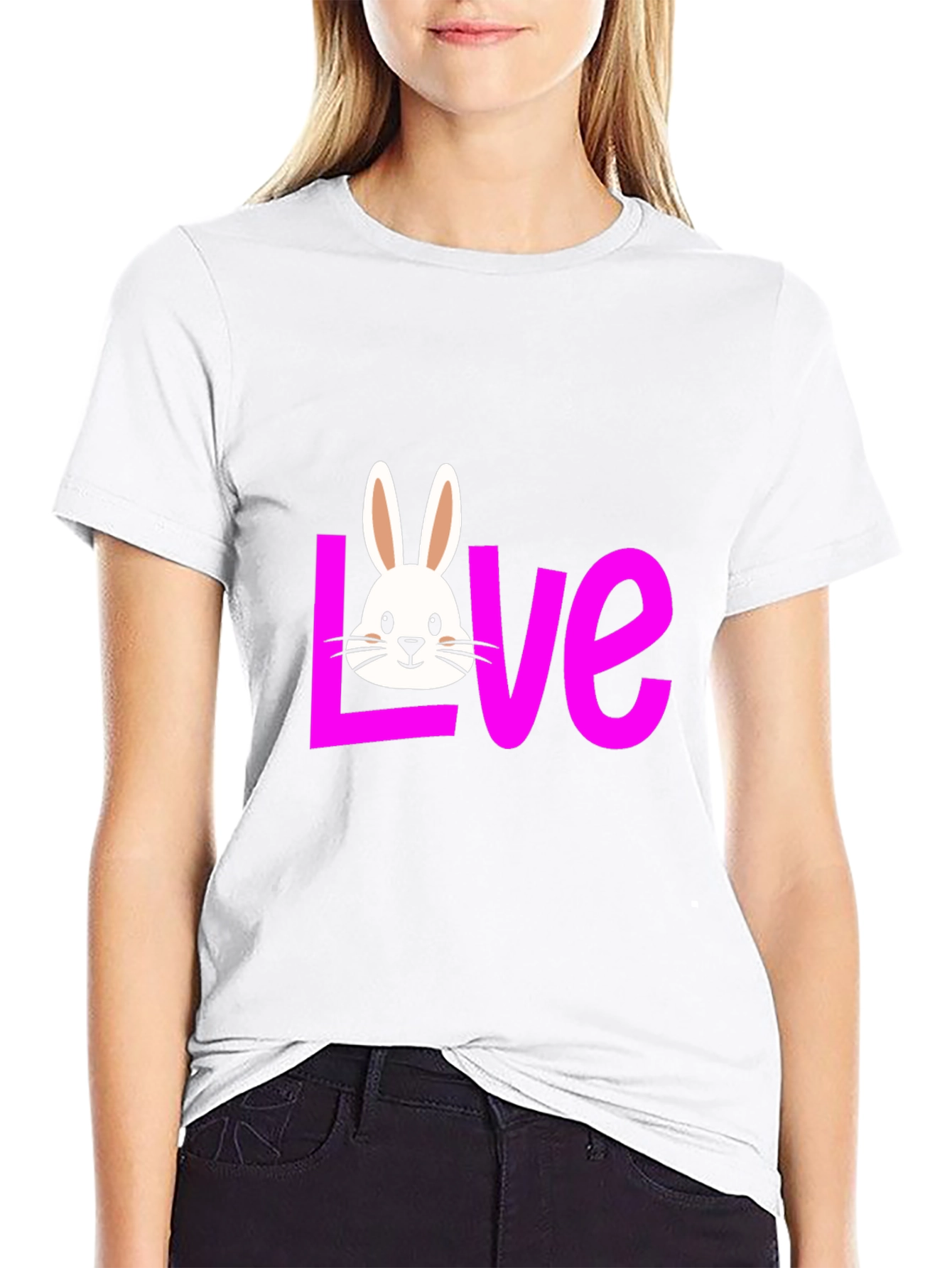 Love Bunny Graphic Tee - Black Casual T-Shirt