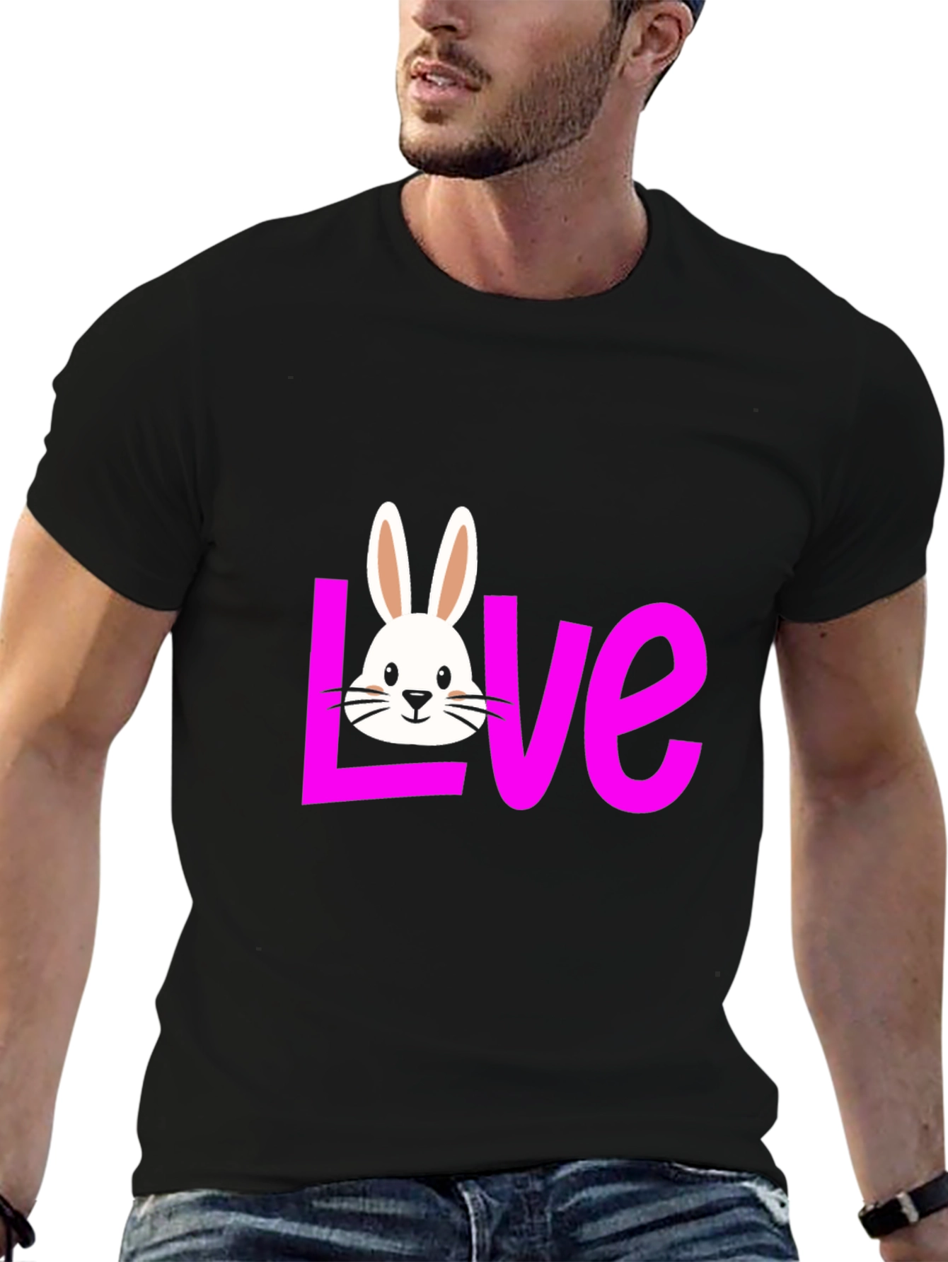 Love Bunny Graphic Tee - Black Casual T-Shirt