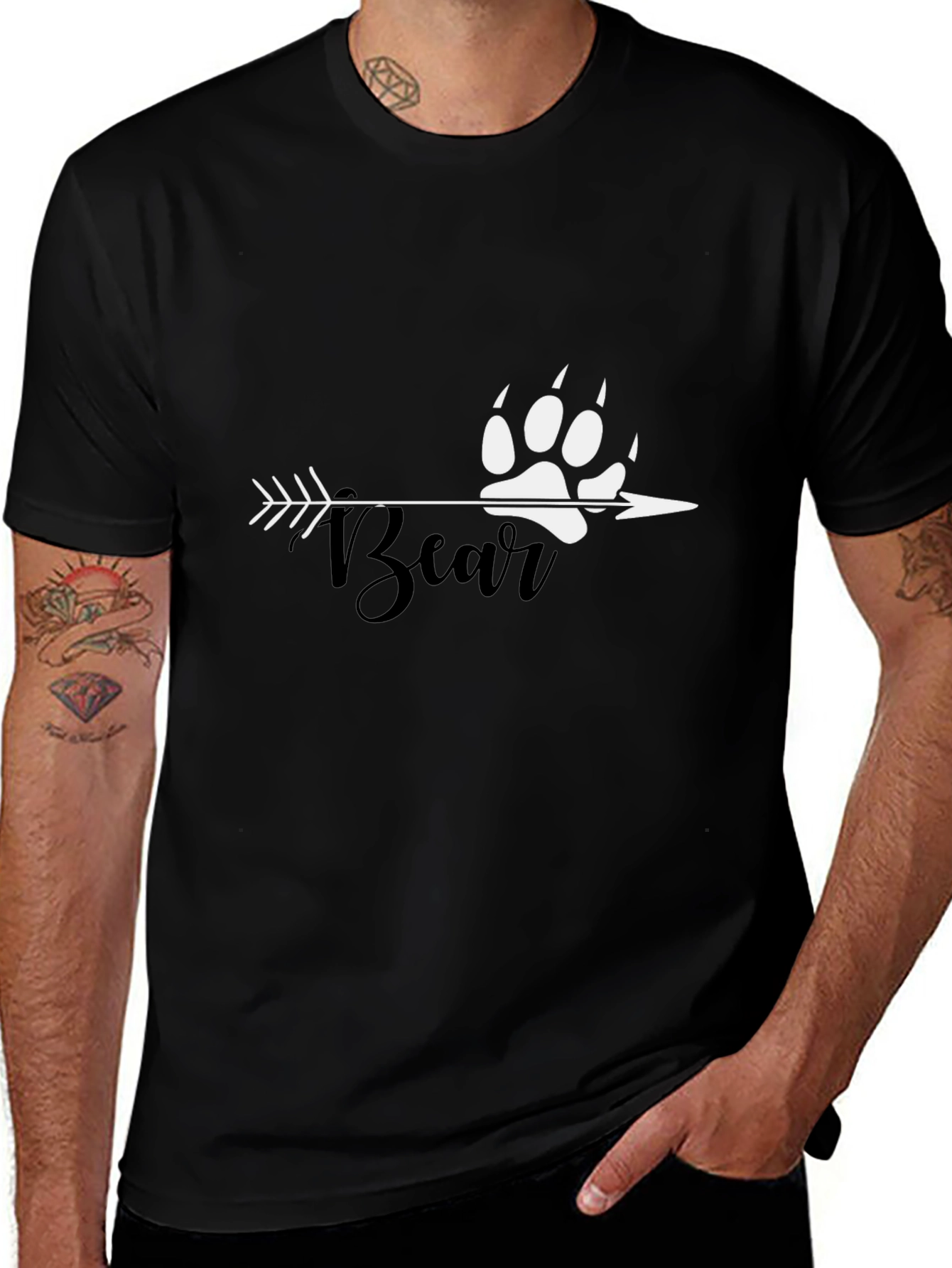 Bear Paw Arrow Graphic Tee - Black Cotton T-Shirt
