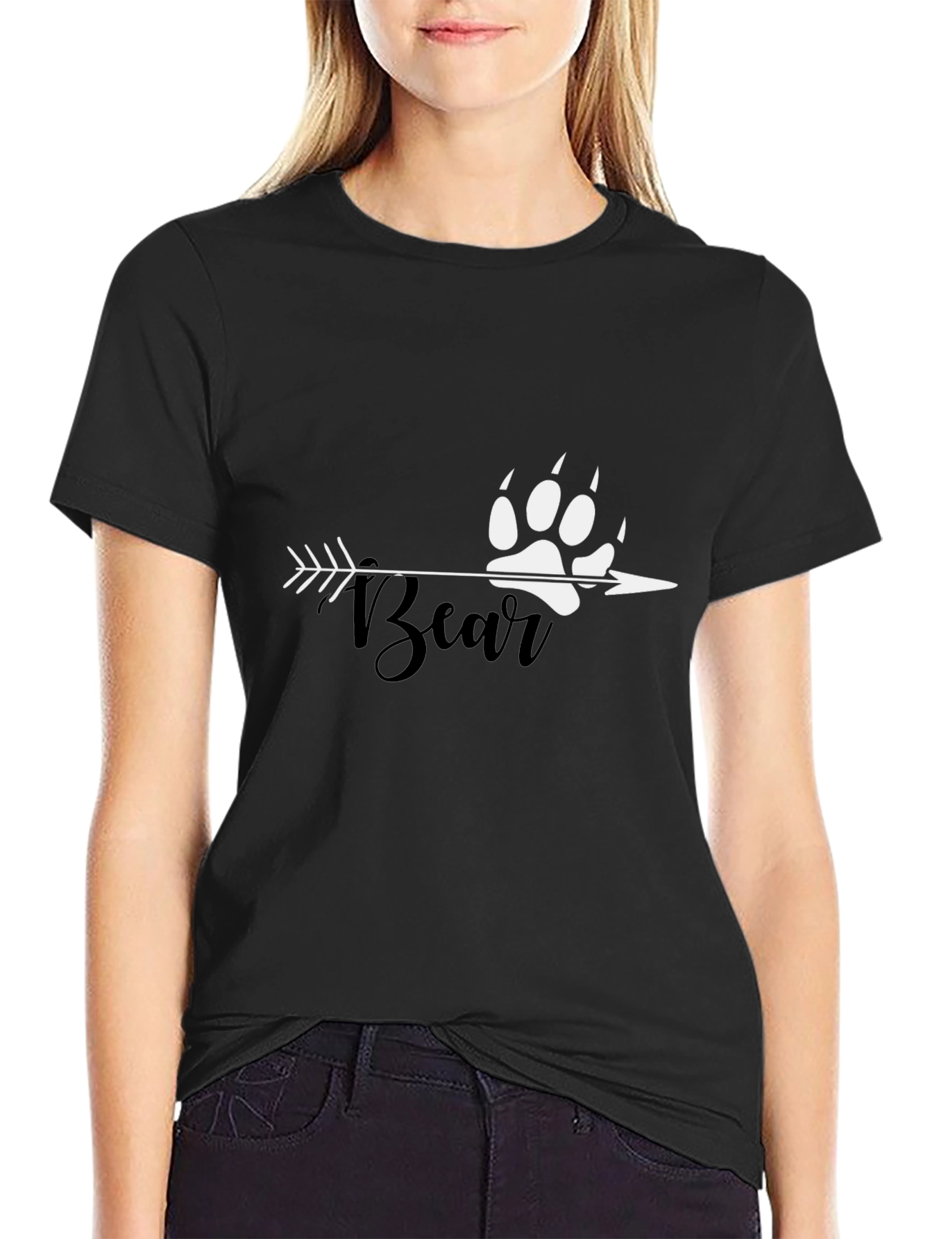 Bear Paw Arrow Graphic Tee - Black Cotton T-Shirt