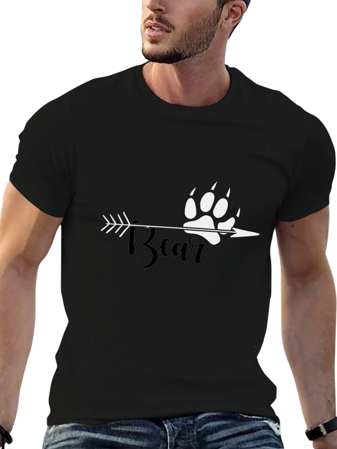 Bear Paw Arrow Graphic Tee - Black Cotton T-Shirt